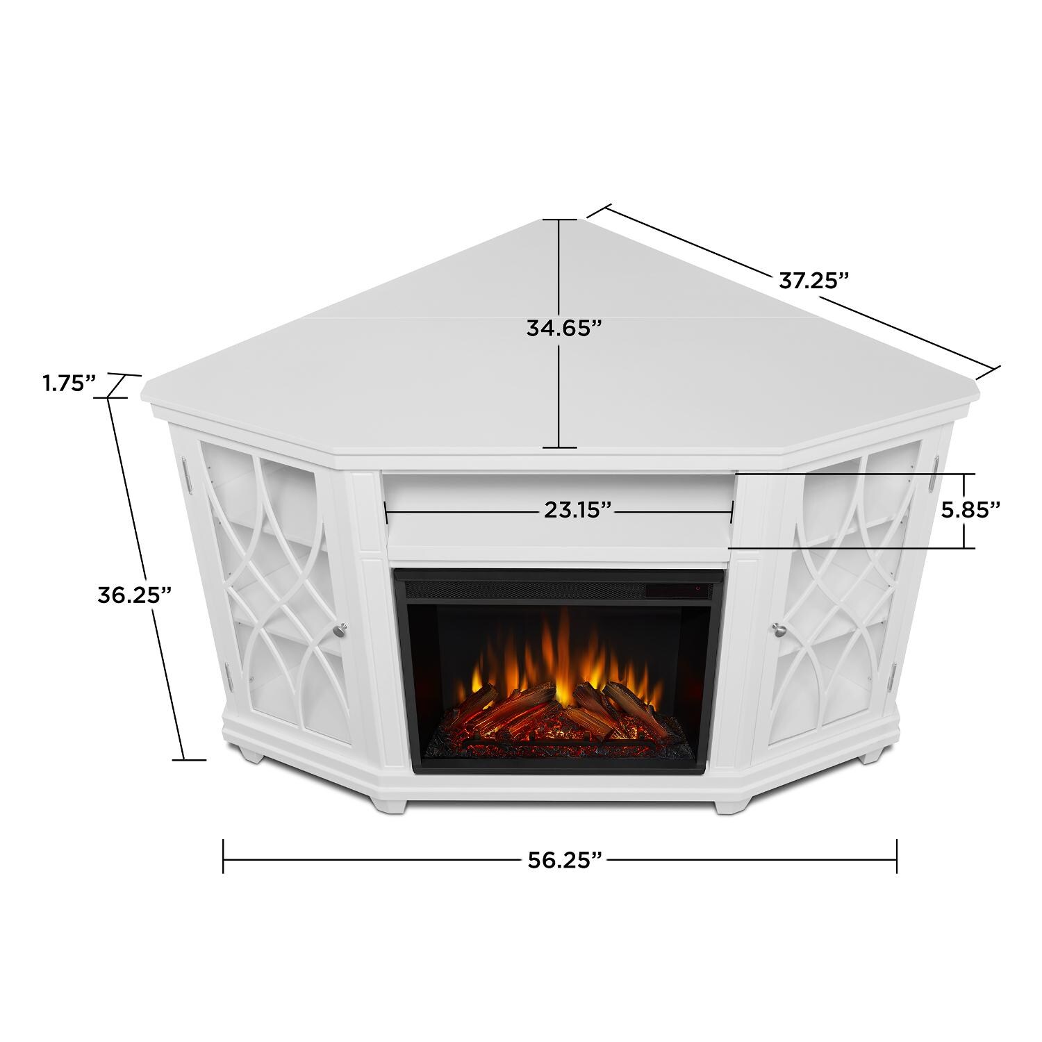 Real Flame - 1750E-W - Lynette 56-Inch Corner Electric Fireplace Entertainment Center - White - Overall Dimensions thumbnail