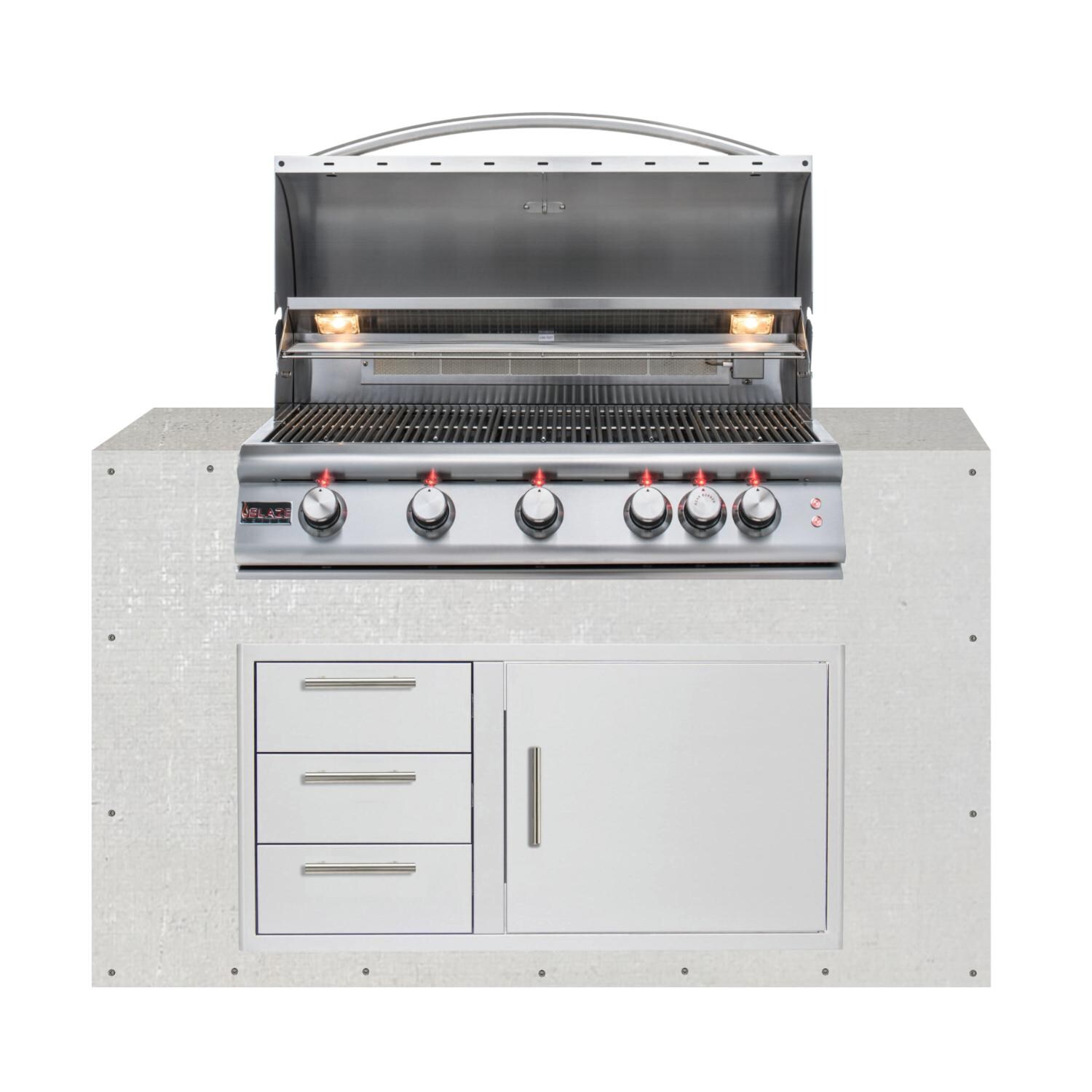 BBQGuys Signature 60-Inch Ready for Finish Outdoor Kitchen Module w/ Blaze LTE 40-Inch Propane Grill & Triple Drawer & Door Combo