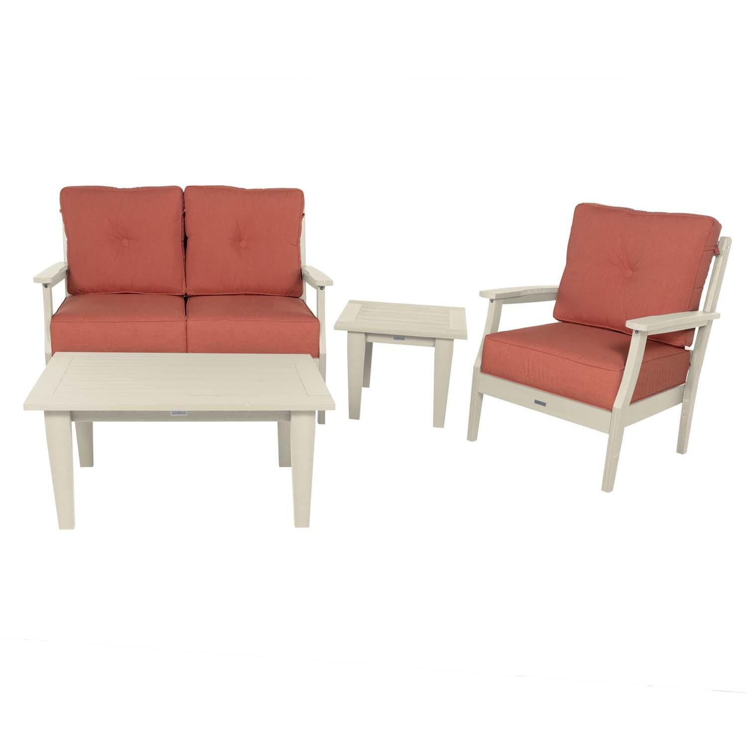 Blushing Bay 4 Pc Recycled Plastic Seating Set in Canvas Persimmon/Whitewash by Lakeview Outdoor Designs - Front View - White Background thumbnail