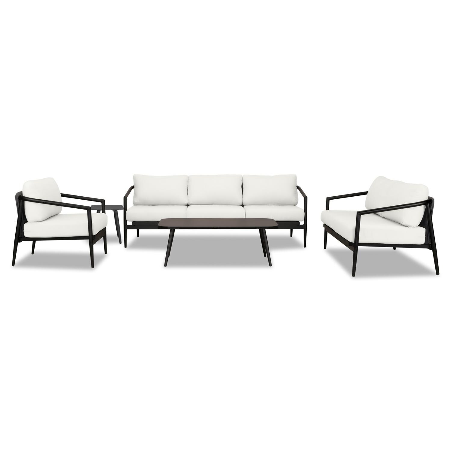 Lakeview Midnight Cove 5 Pc Aluminum Sofa Seating Set in Black/Carbon/Canvas Natural - Front - White Background thumbnail