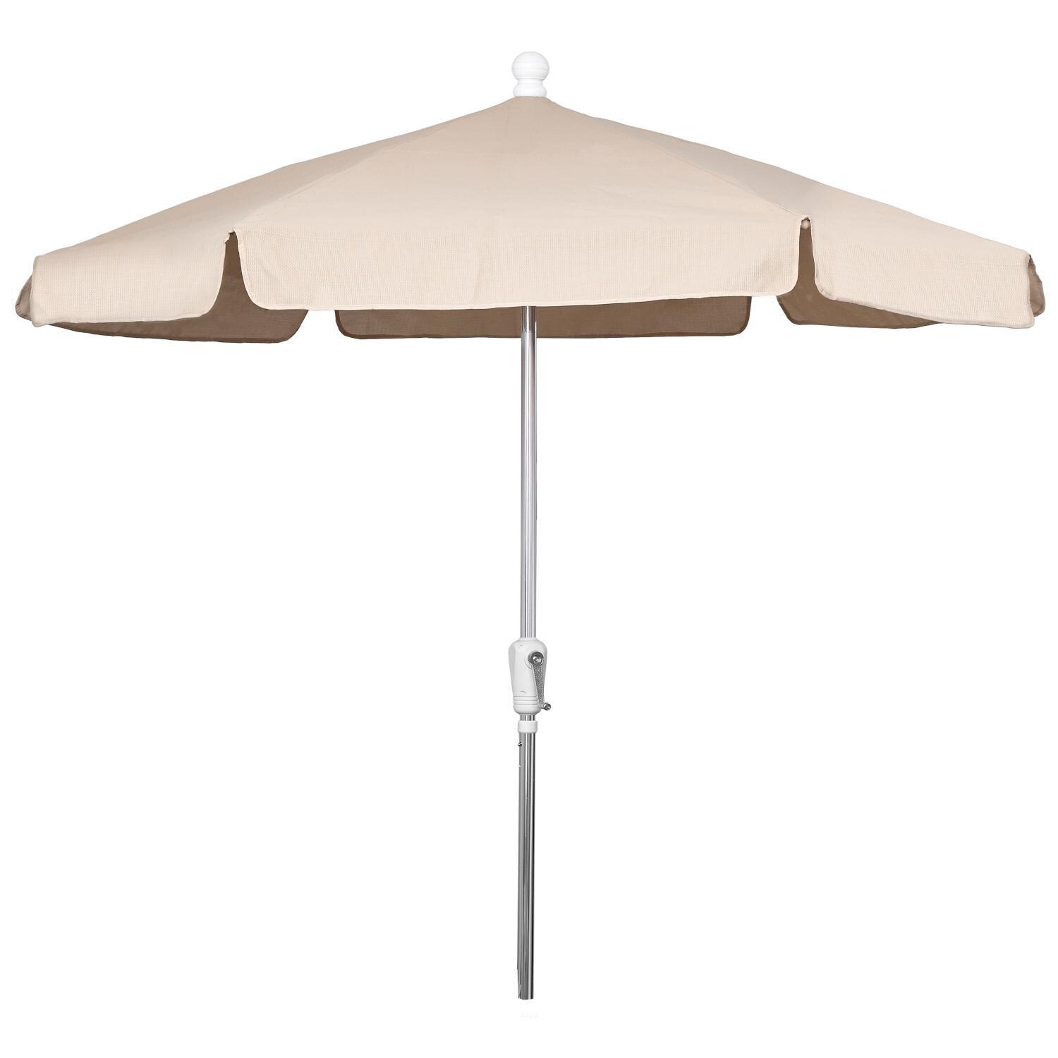 FiberBuilt 7.5 Ft. Aluminum Market Patio Umbrella W/ Crank Lift - Silver Pole / Beige Vinyl