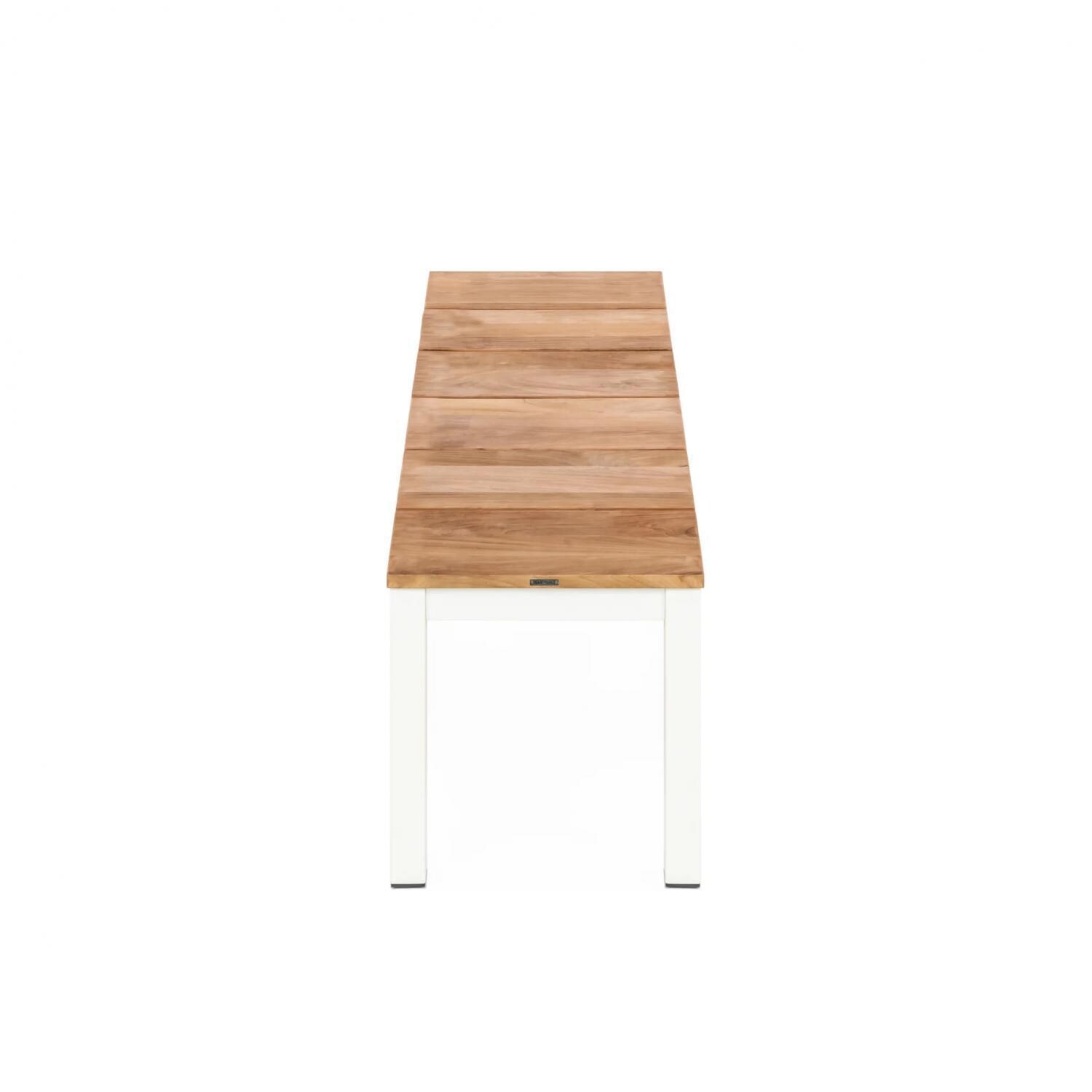 Teak + Table Barbados 51 Inch Backless Bench in White - Aerial View With Dining Set - White Background thumbnail