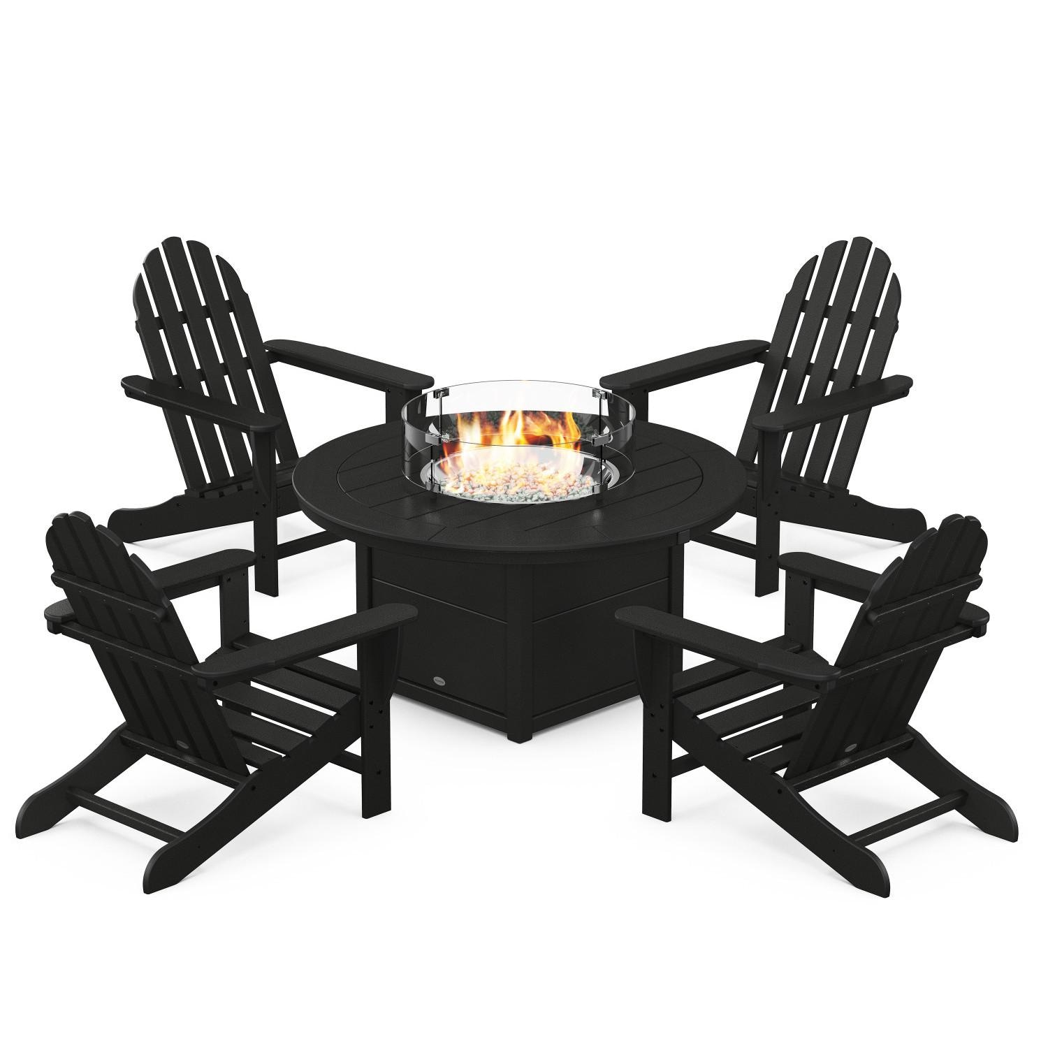 Classic Adirondack 5 Pc Recycled Plastic Fire Pit Seating Set in Black by POLYWOOD