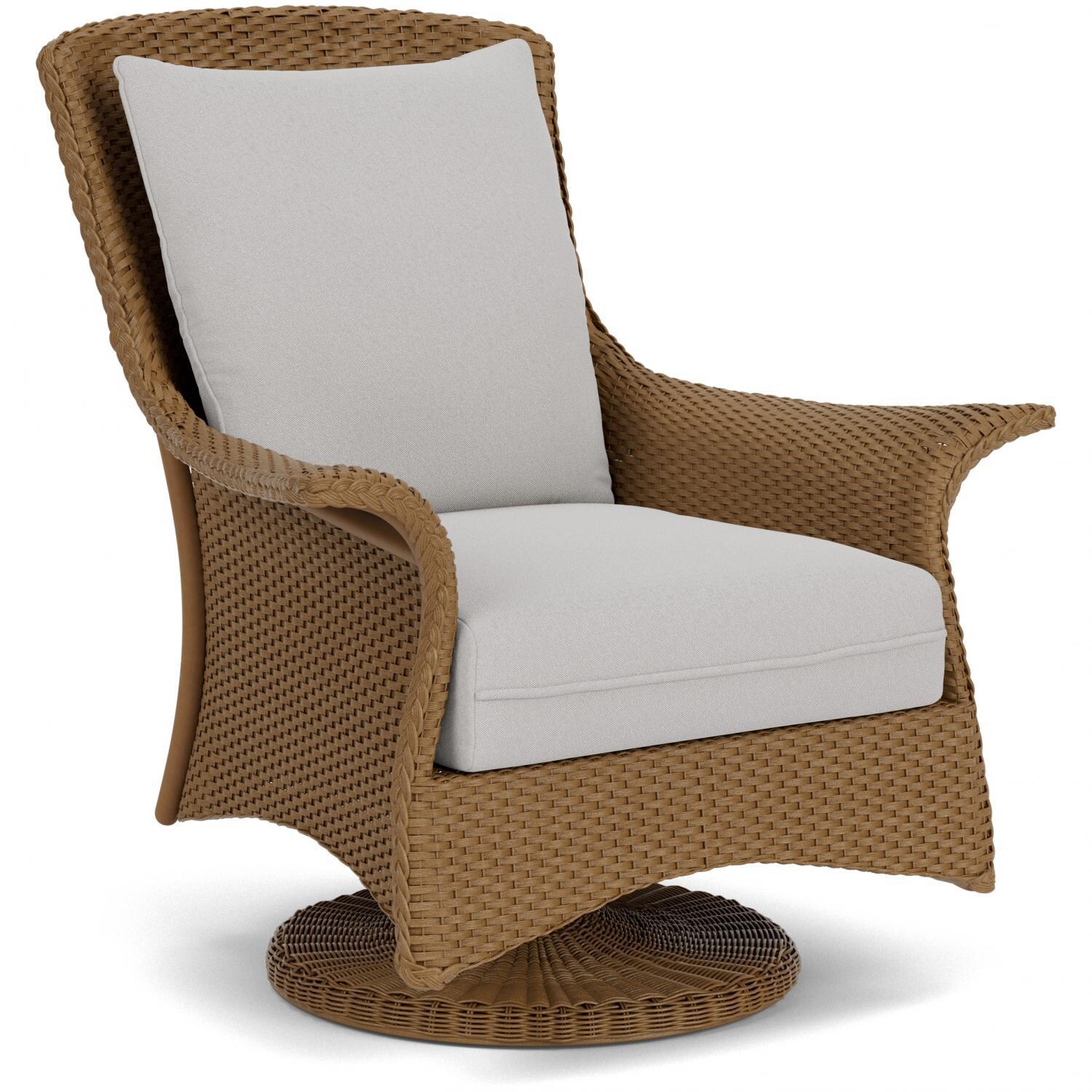 Lloyd Flanders Mandalay Swivel Rocker Lounge Chair in Hickory Finish with Tundra Dove fabric - Angled thumbnail