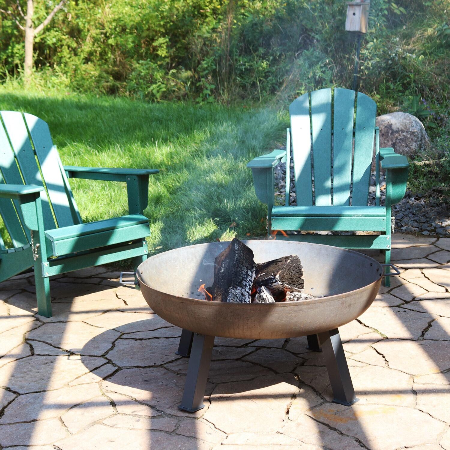 Ultimate Patio Rustic 34 Inch Round Cast Iron Wood-Burning Fire Pit in Dark Gray - Patio Setting - Lifestyle thumbnail