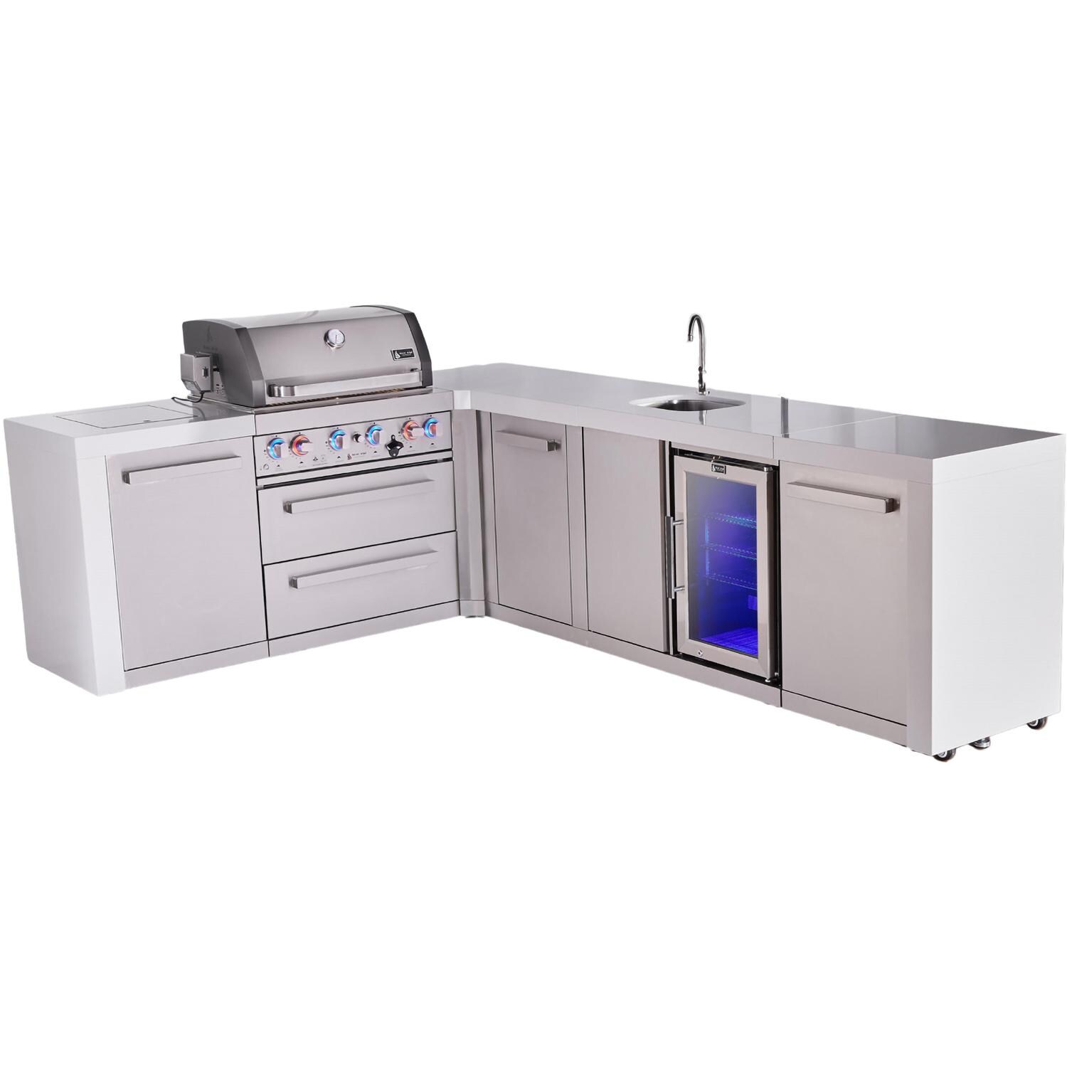 Mont Alpi Deluxe Series 9 1/2 Ft Propane Outdoor Kitchen Island w/ 32-in Grill, Side Burner, Beverage Center & Extra Door - MAi400-D90BEVXL - Island - White Background thumbnail