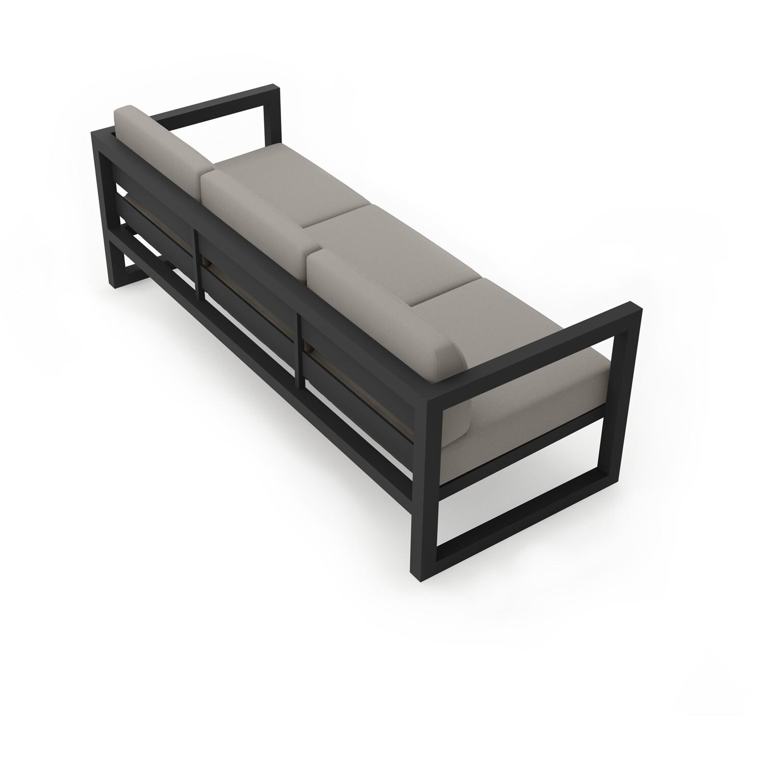 Lakeview  MSTYCV-BK-S-CC Misty Cove 3 Person Aluminum Sofa in Black w/Canvas Charcoal Cushions by Lakeview Outdoor Designs - Angled Back - White Background thumbnail