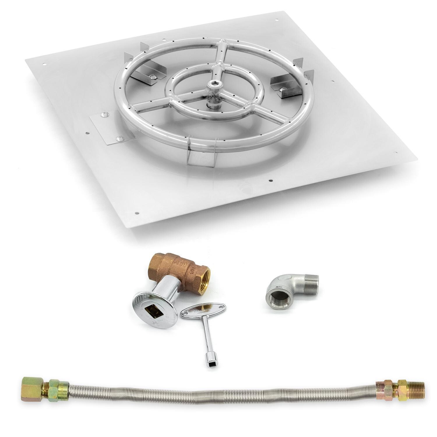 BBQGuys Signature 18-Inch Square Flat Pan W/ 12-Inch Natural Gas Ring Burner & Connection Kit image