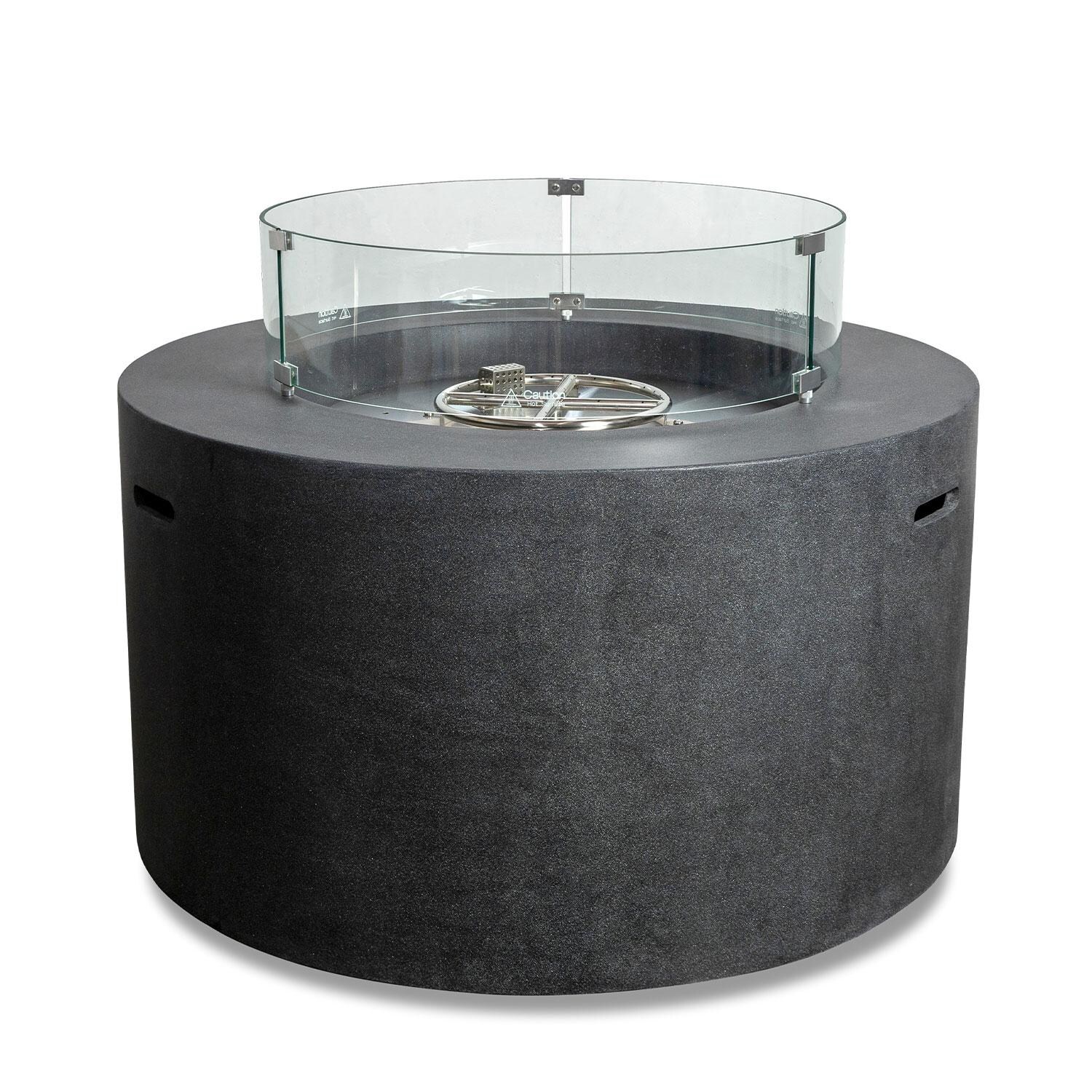 Glenwood 42-in Round Concrete Propane Fire Pit w/ Push Button Ignition in Graphite by Lakeview Outdoor Designs - Glass Wind Guard - Off - White Background thumbnail