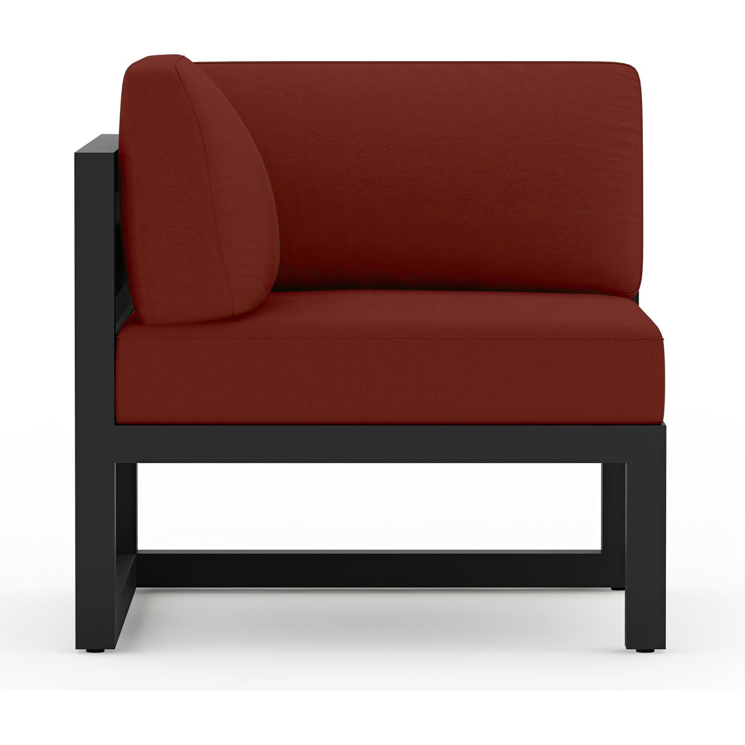 Lakeview MSTYCV-BK-4SEC-HN Misty Cove 4 Pc Aluminum Sectional Set in Black w/Canvas Henna Cushions by Lakeview Outdoor Designs - Left Section with Pillow - White Background thumbnail