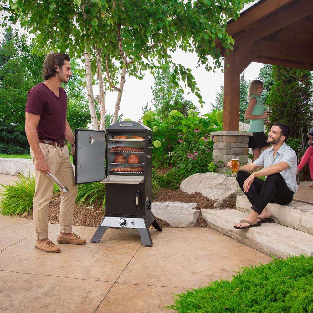 Broil King 28-Inch Smoke Vertical Propane Gas Smoker - Black - Gathering - Lifestyle thumbnail