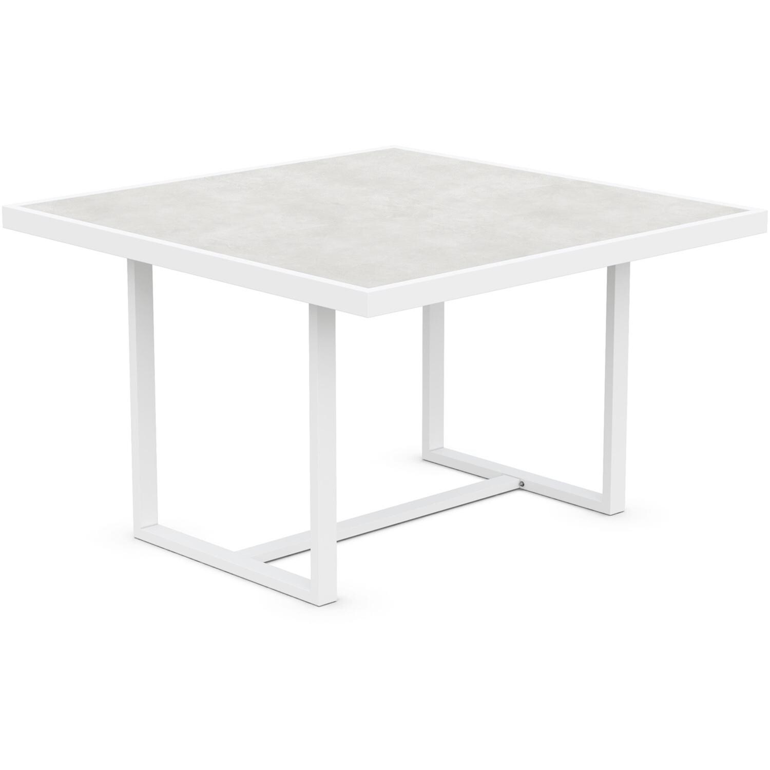 Azzurro Living Pavia 48 Inch White Aluminum Dining Table W/ Helena Dekton Top - Angled - White Background thumbnail
