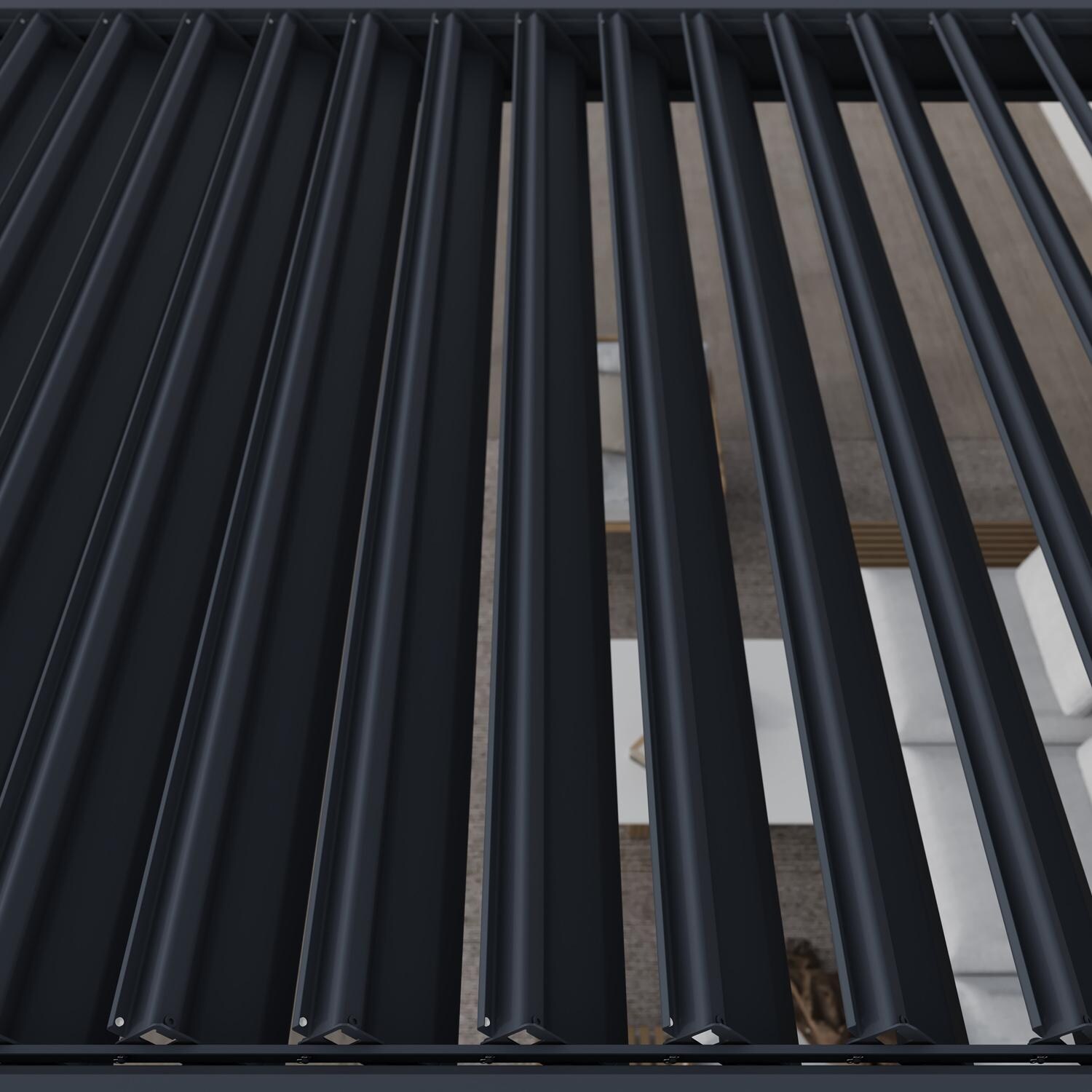 Paragon Outdoor PRGRT-1012GY Grand Tuscan 10' x 12' Slate Gray Aluminum Louvered Pergola - Louvers - Detail thumbnail
