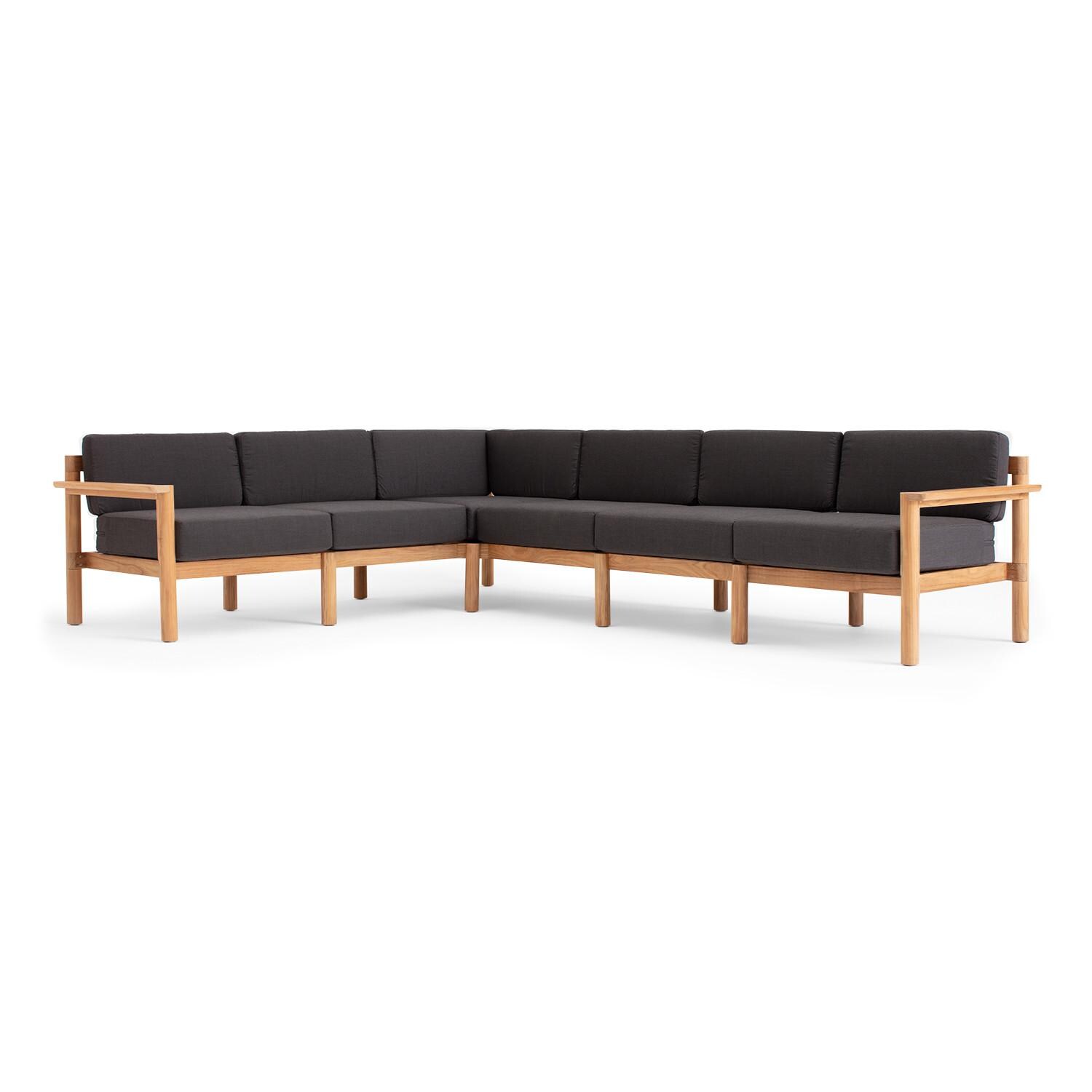 Neighbor 6 Piece Sectional W/ Teak Arms - Sunbrella Coal
