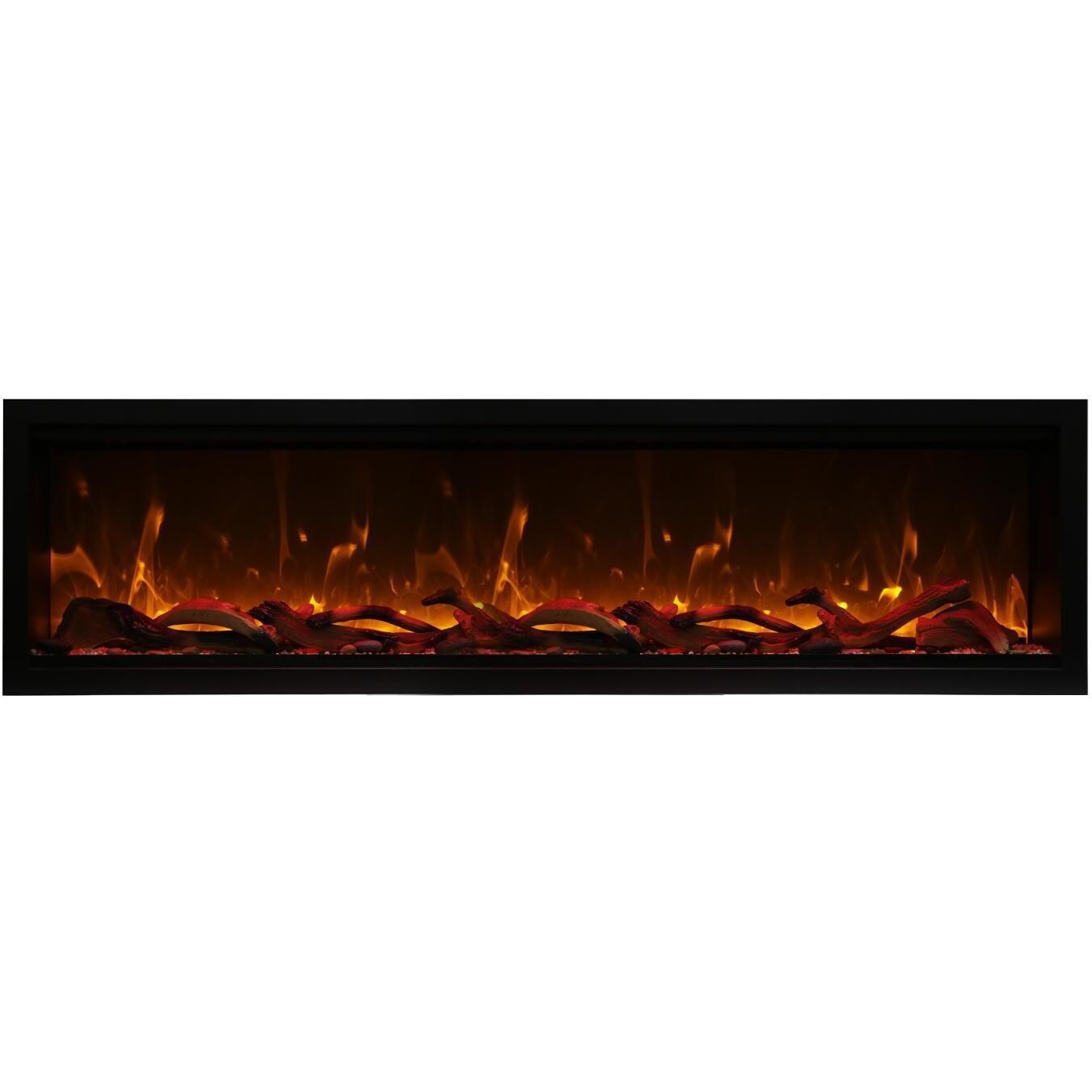 Amantii Symmetry Series Extra Tall Built-In 74-Inch Electric Fireplace with Black Steel Surround - Indoor/Outdoor - SYM-74-XT - Yellow Flame thumbnail
