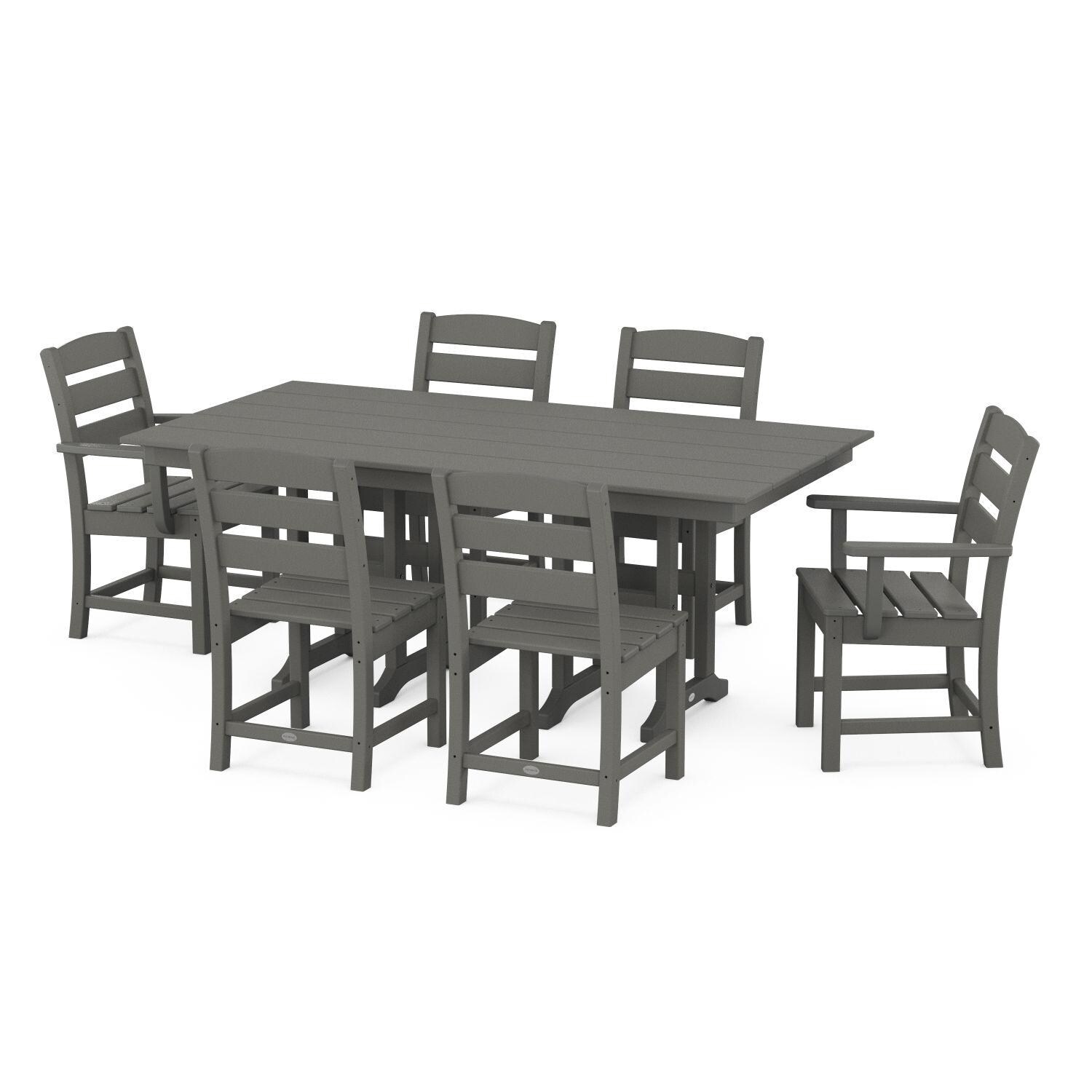 POLYWOOD Lakeside 7Piece Farmhouse Dining Set Slate Grey BBQGuys