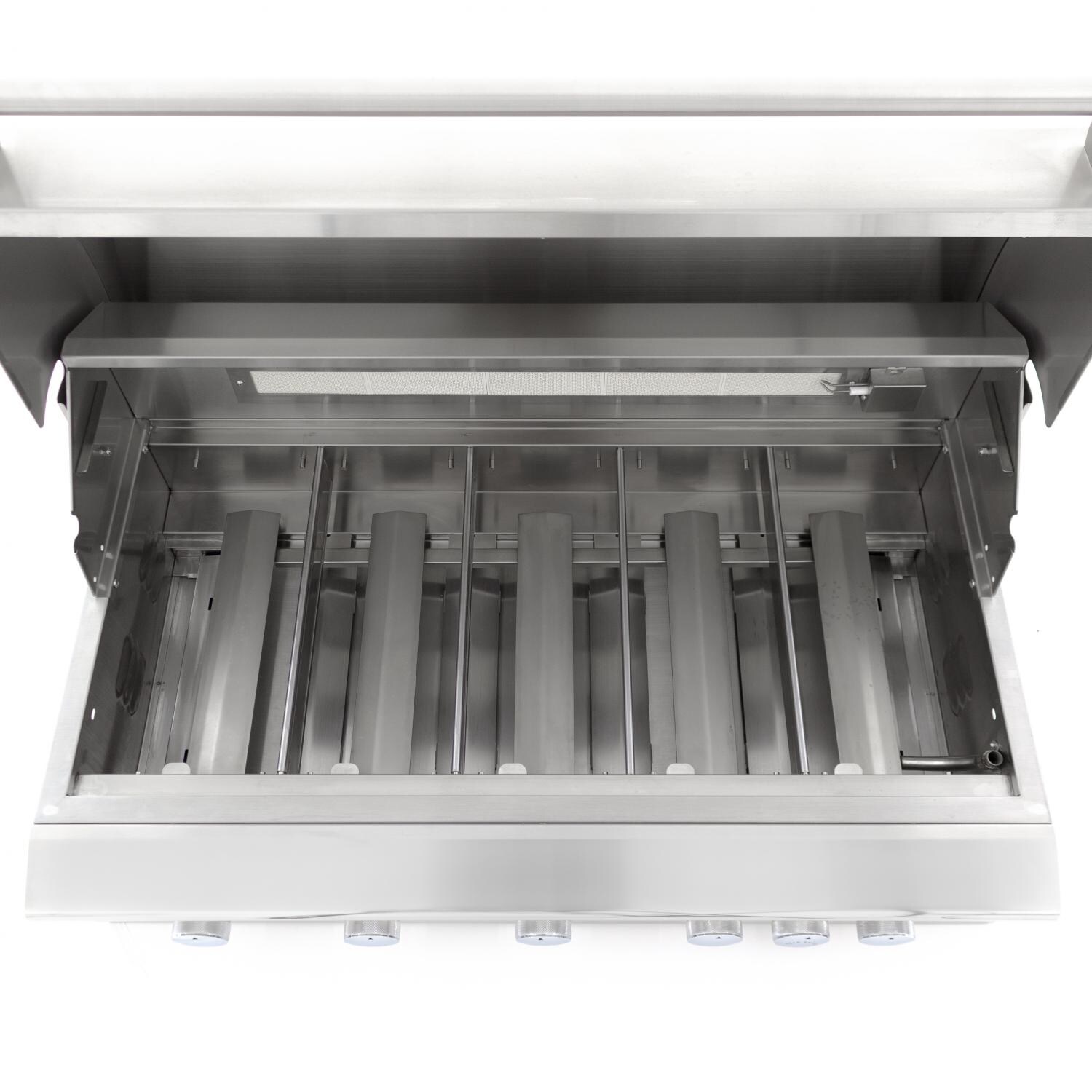 Blaze Limited Edition 40-Inch 5-Burner Built-In Gas Grill With Rear Infrared Burner - Top View of Cast Stainless Steel Burners thumbnail