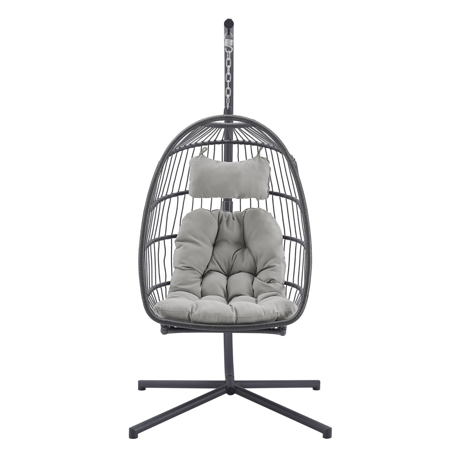 Ultimate Patio Resin Rattan Swing Chair W/ Steel Frame - Gray/Gray - Front View thumbnail