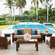 Lake Shore Wicker 5 Piece Patio Conversation Set By Telescope Casual - Driftwood/Linen Champagne image