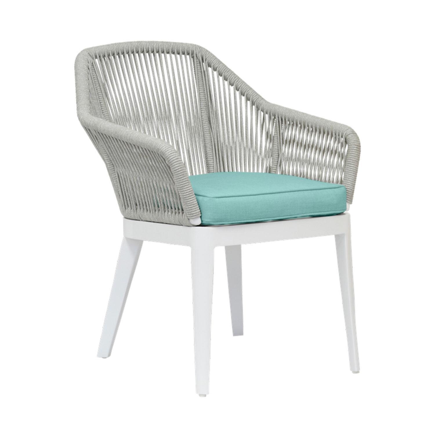 Miami Aluminum & Olefin Rope Patio Dining Chair in Dupione Celeste w/ Self Welt By Sunset West