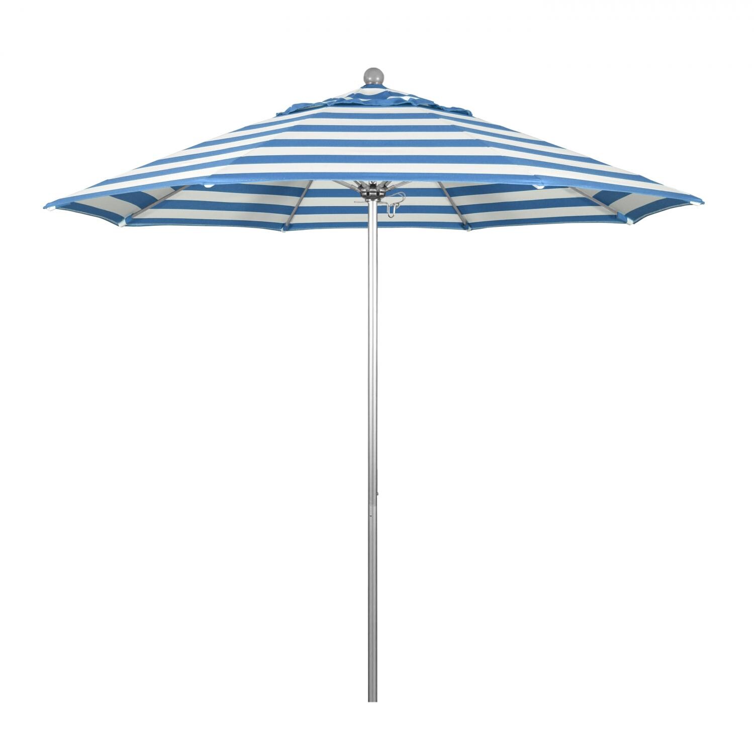 California Umbrella Venture Series 9 Ft Octagonal Aluminum Patio Umbrella W/ Push Lift & Fiberglass Ribs - Silver Anodized Frame / Sunbrella Cabana Regatta Canopy thumbnail
