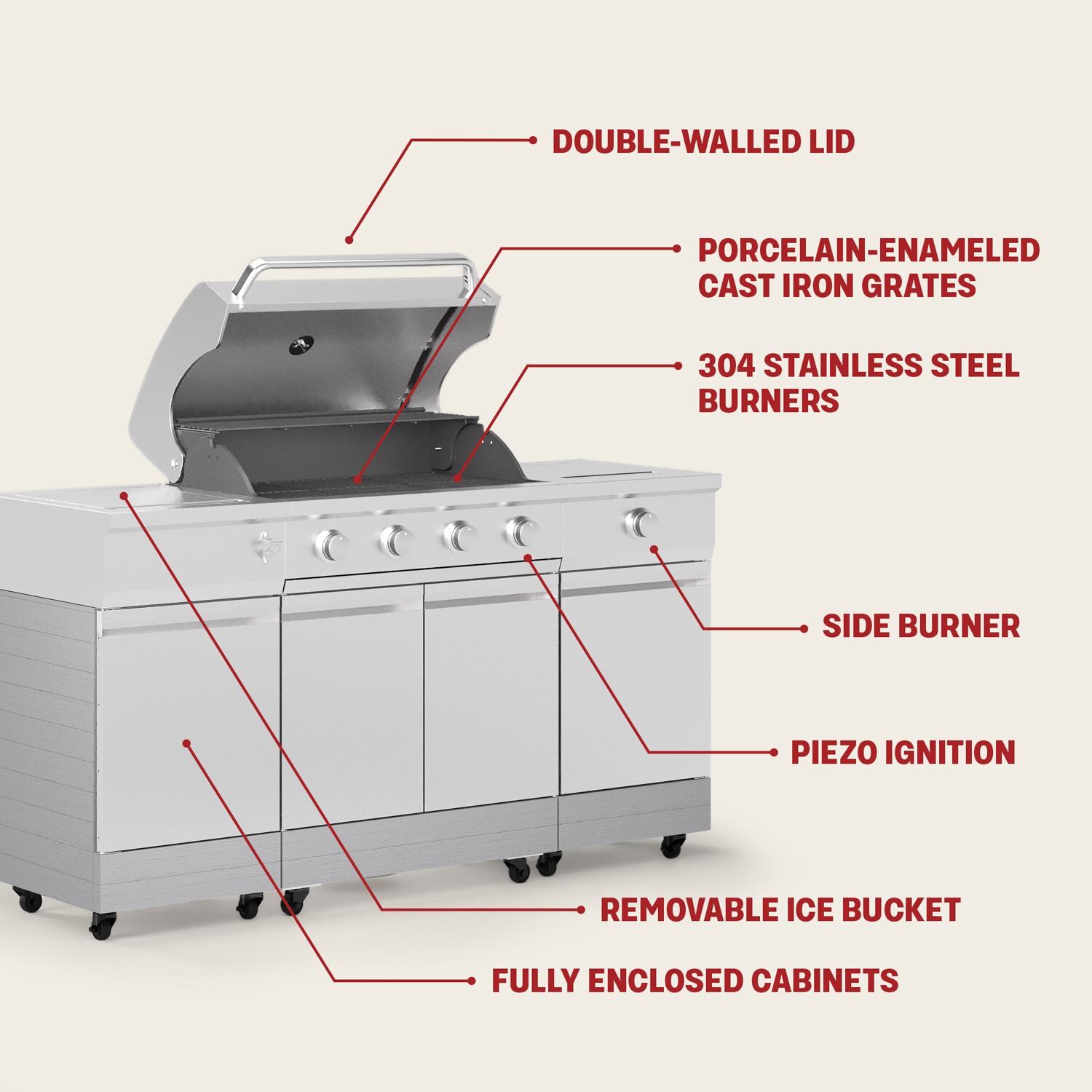 TYTUS Fresno Series 4-Burner Stainless Steel + Carbon Wood BBQ Island - TDT-021-0705 - Features - Detail thumbnail