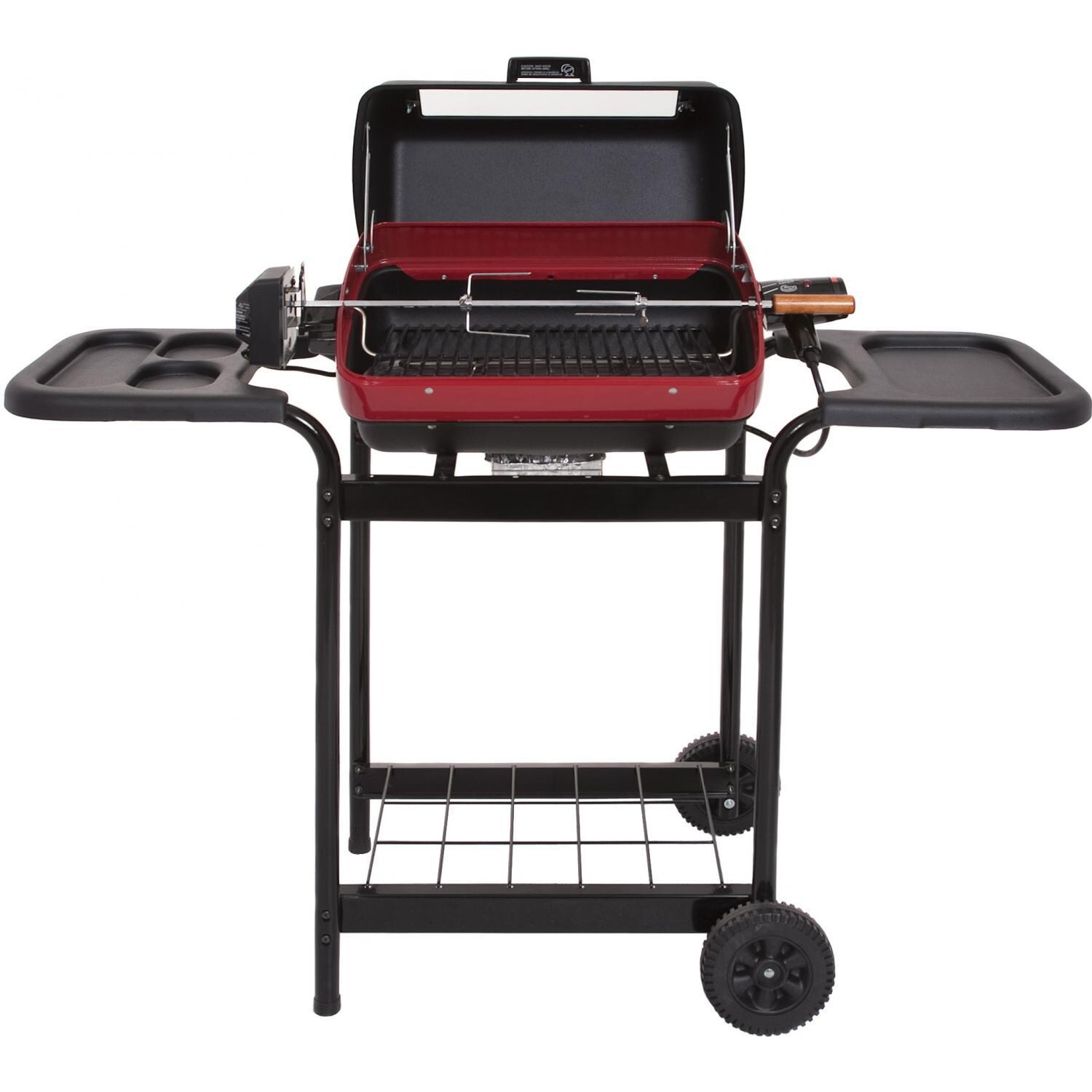 Americana by Meco Electric Grill With Rotisserie And Plastic Side Trays - Grill Open with Rotisserie thumbnail
