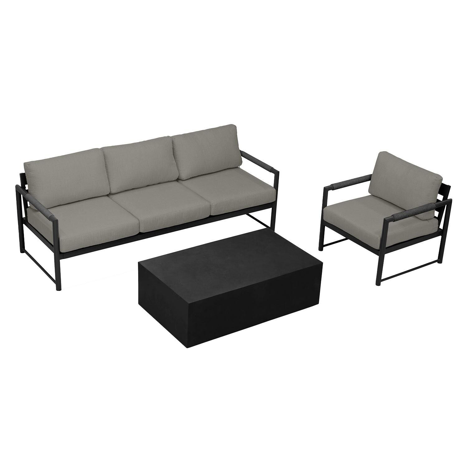 Lakeview AVEBAY-BK-CO-SET130-CC Avenue Bay Black/Carbon 3 Pc Sofa Set - Canvas Charcoal - Overhead View - White Background thumbnail