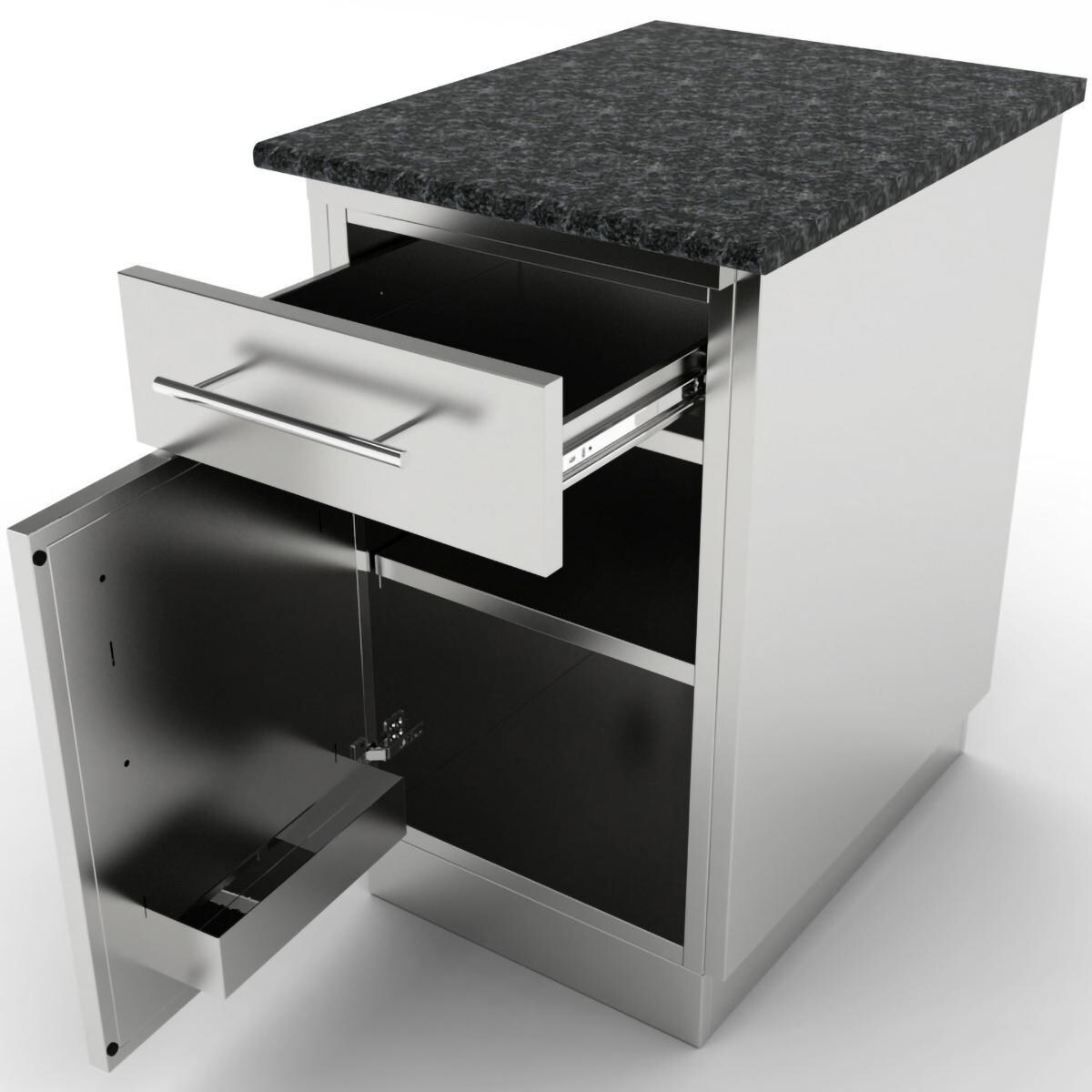 Sunstone SBC18CSDL 18-in Outdoor Kitchen Left Hinge Door and Drawer Island Cabinet - Shown Finished With Countertop & End Panels (Not Included) - White Background thumbnail