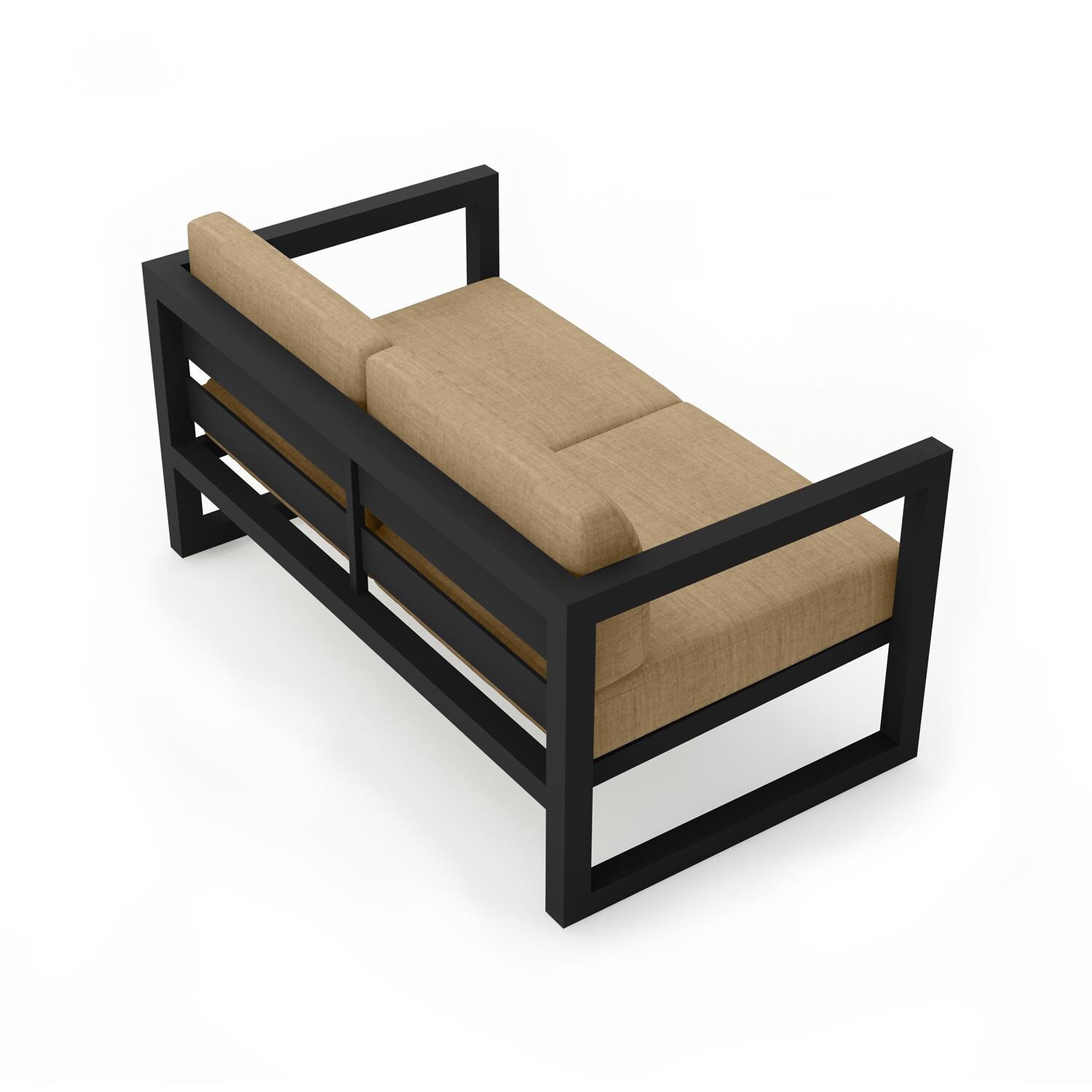 Lakeview MSTYCV-BK-LS-CS Misty Cove 2 Person Aluminum Loveseat in Black w/Cast Silver Cushions by Lakeview Outdoor Designs - Angled Back - White Background thumbnail