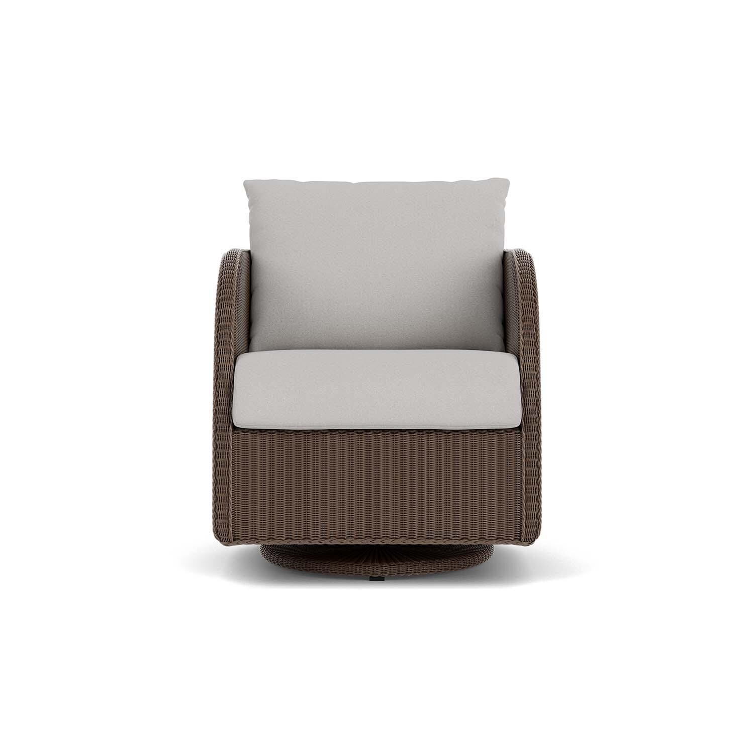 Essence Wicker Club Chair w/ Swivel Gliders in Bark/Tundra Dove By Lloyd Flanders