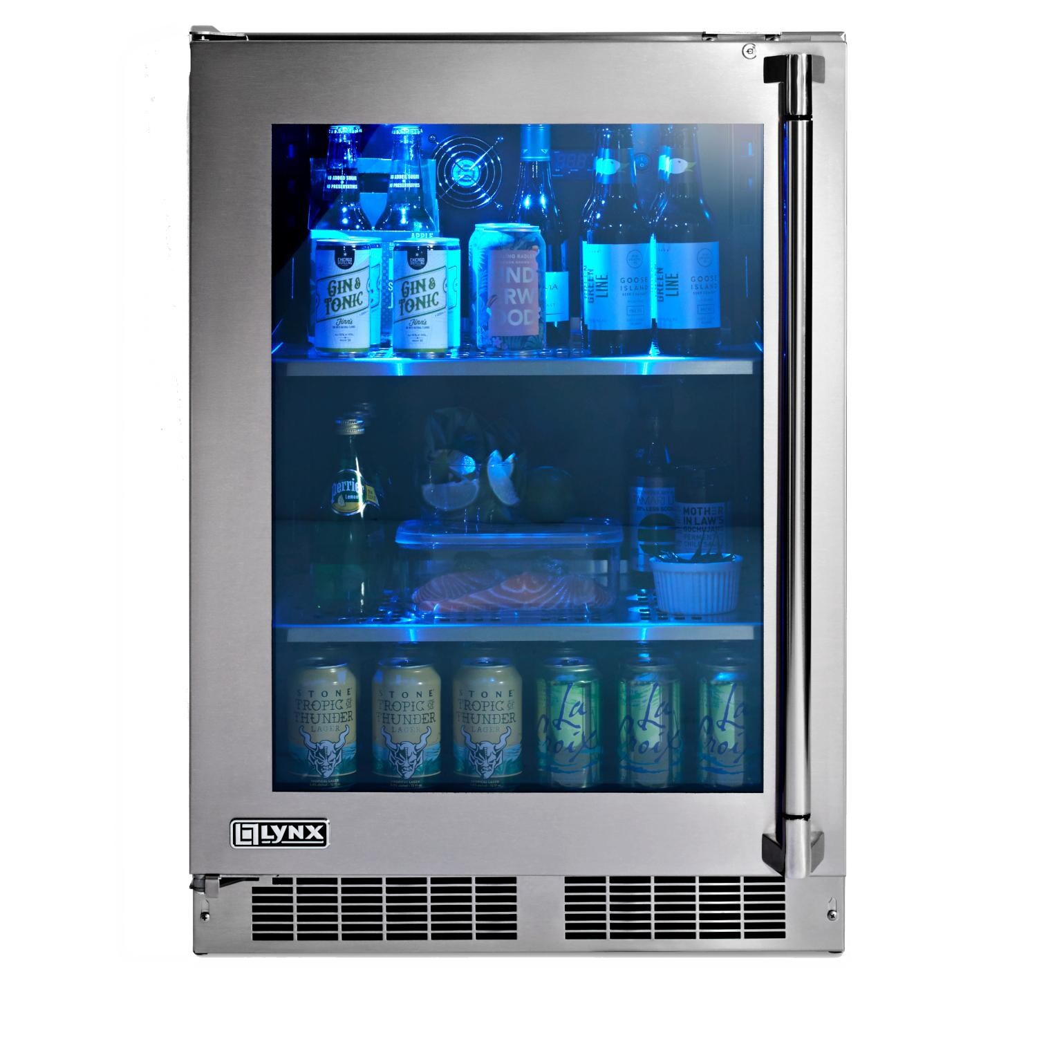 Lynx 24 Inch 5 3 Cu Ft Left Hinge Outdoor Rated Compact Glass Door Refrigerator Lm24refgl Bbqguys