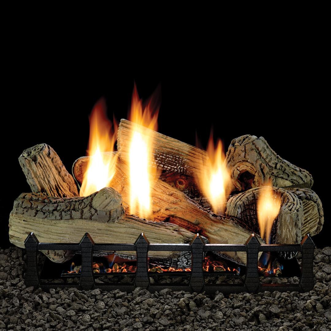 White Mountain Hearth By Empire Canyon Gas Log Set With Vent-Free Harmony Burner - Shown with Black Decorative Cast Grate (Not Included) thumbnail