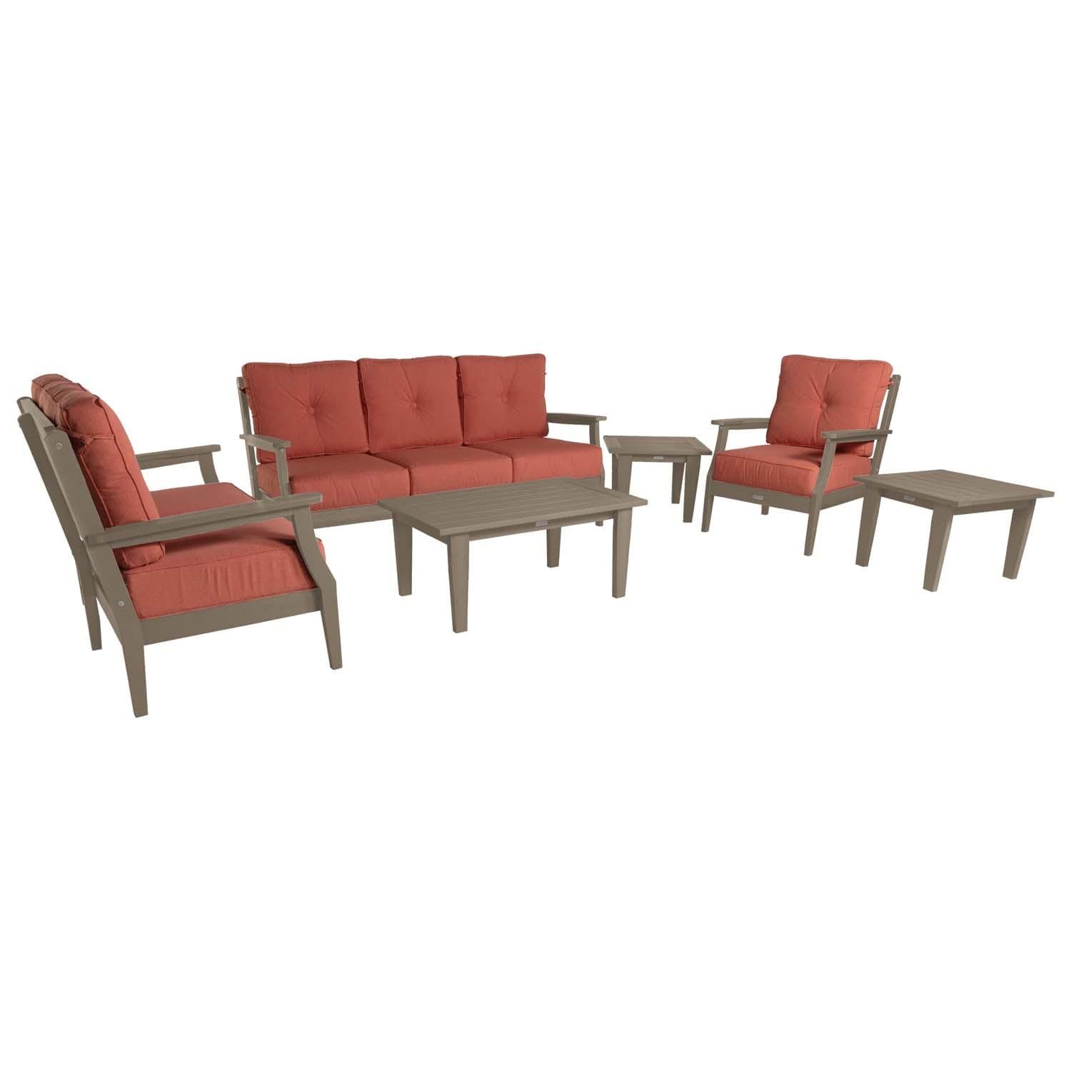 Blushing Bay 6 Pc Recycled Plastic Grand Seating Set in Canvas Persimmon/Woodland Brown by Lakeview Outdoor Designs - White Background thumbnail