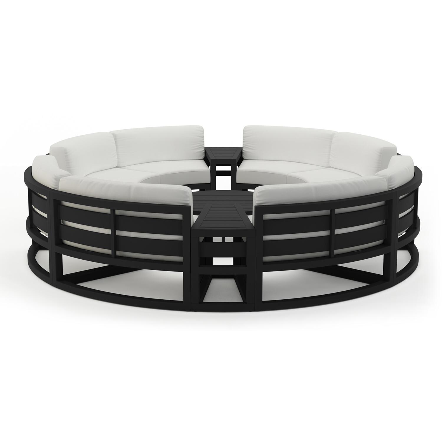 Lakeview MSTYCV-BK-7CSEC-CN Misty Cove 7 Pc Aluminum Curve Sectional Set in Black w/Coffee Table & Canvas Natural Cushions by Lakeview Outdoor Designs - Set - White Background thumbnail