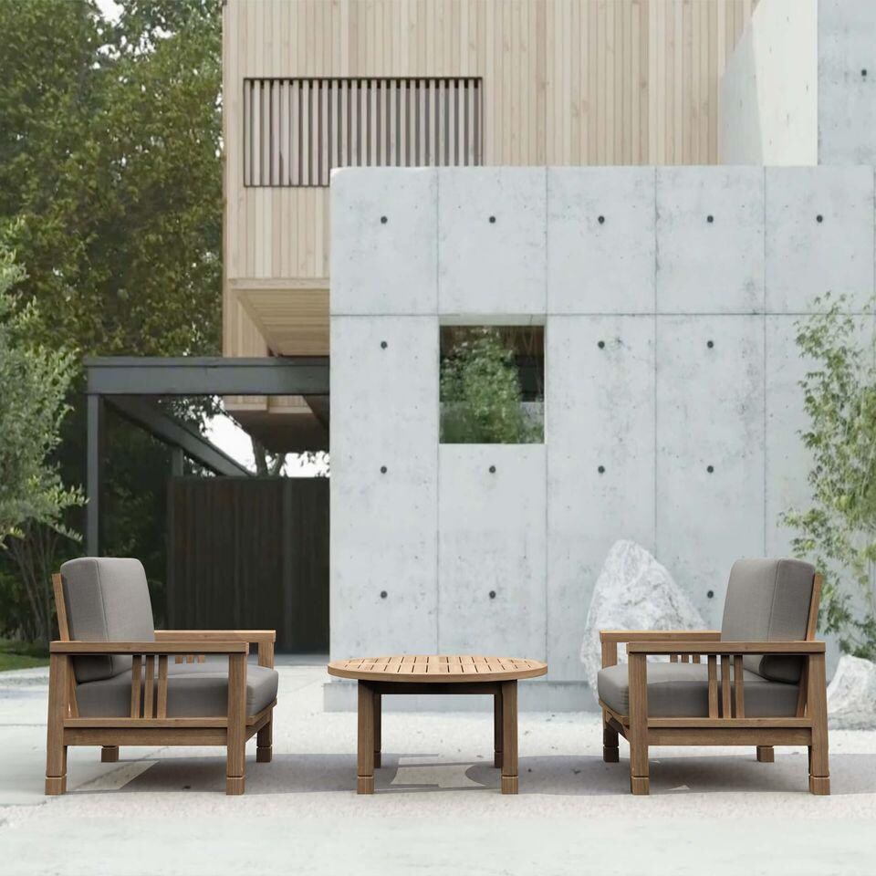 Sawgrass Bay 3 Pc Teak Seating Set w/ Round Coffee Table in Cast Slate by Lakeview Outdoor Designs