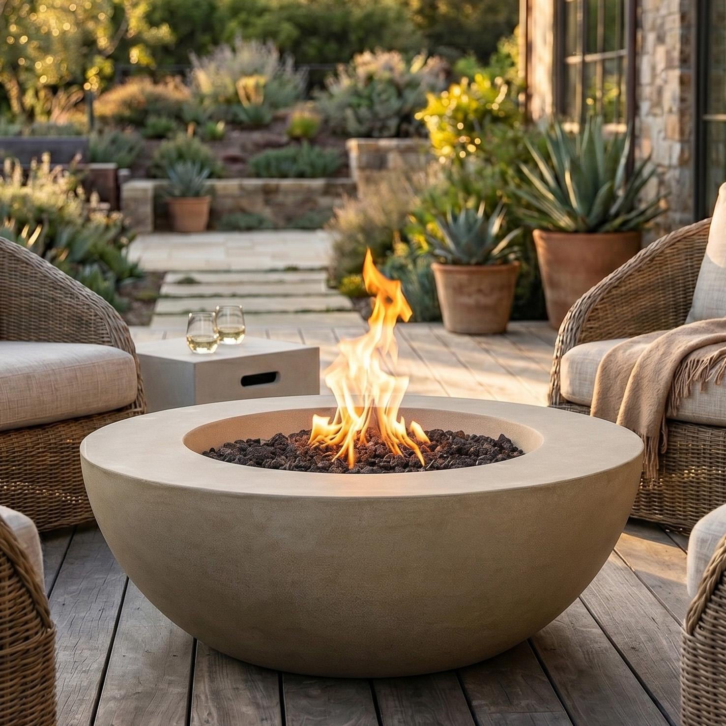 Glenwood 42-in Round Concrete Natural Gas Fire Pit w/ Push Button Ignition in Sand by Lakeview Outdoor Designs