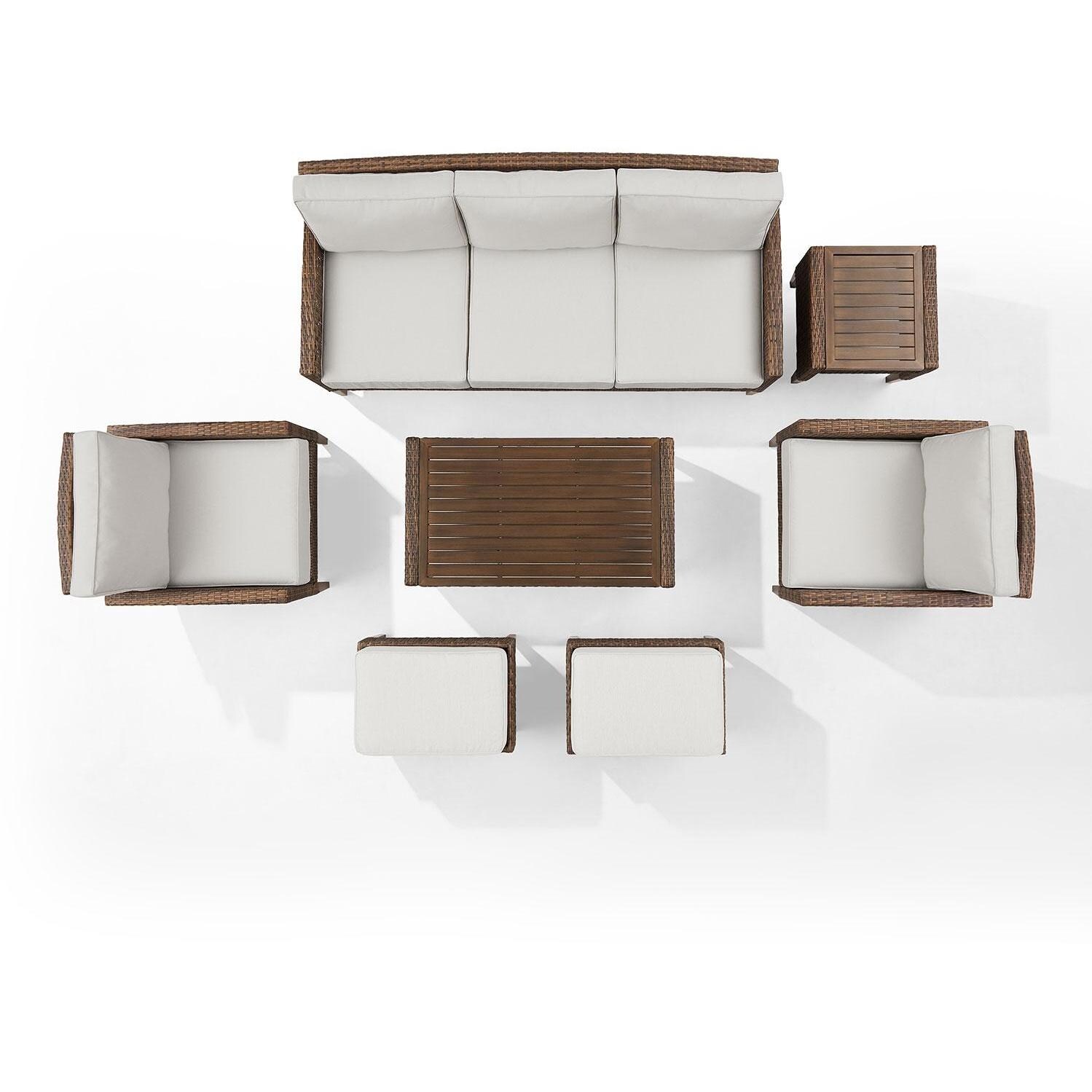 Ultimate Patio UP-92431BR-CR 7Pc Wicker Outdoor Sofa Patio Furniture Set in Creme - Overhead View - White Background thumbnail