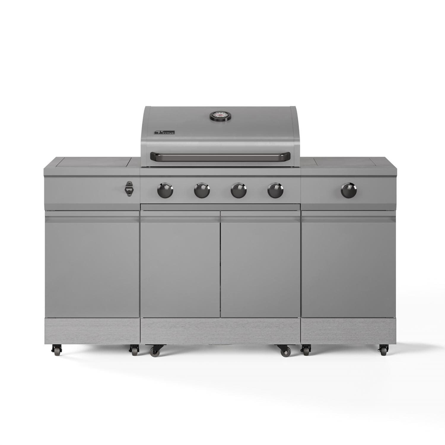 TYTUS Fresno Series 5-Burner Propane Island Grill in Gunmetal + Carbon Wood - TDT-021-0105