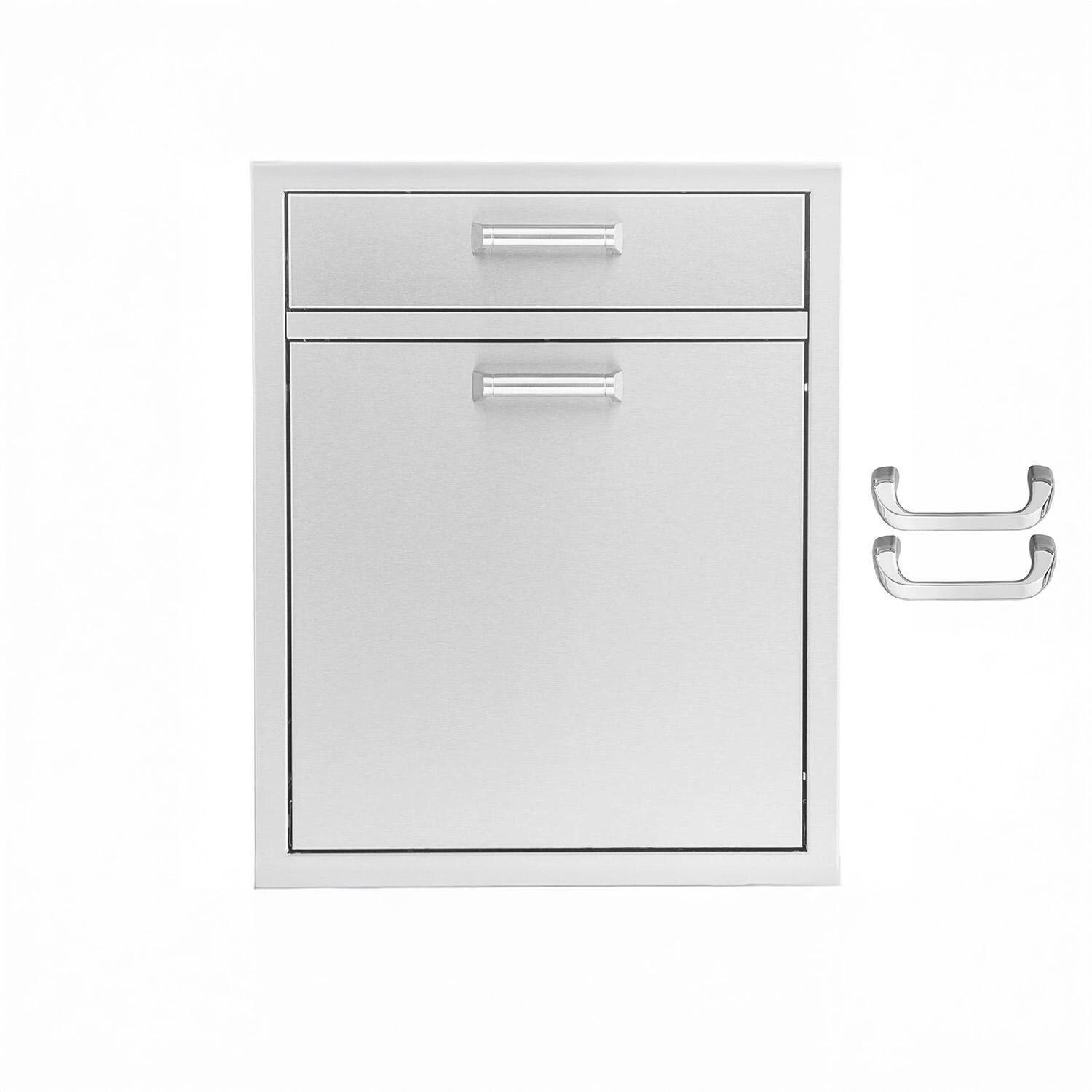 BBQGuys Signature 20-in Contempo/Traditional Stainless Steel Single Drawer With Roll-Out Trash & Recycling Bin Combo - Contempo - White Background