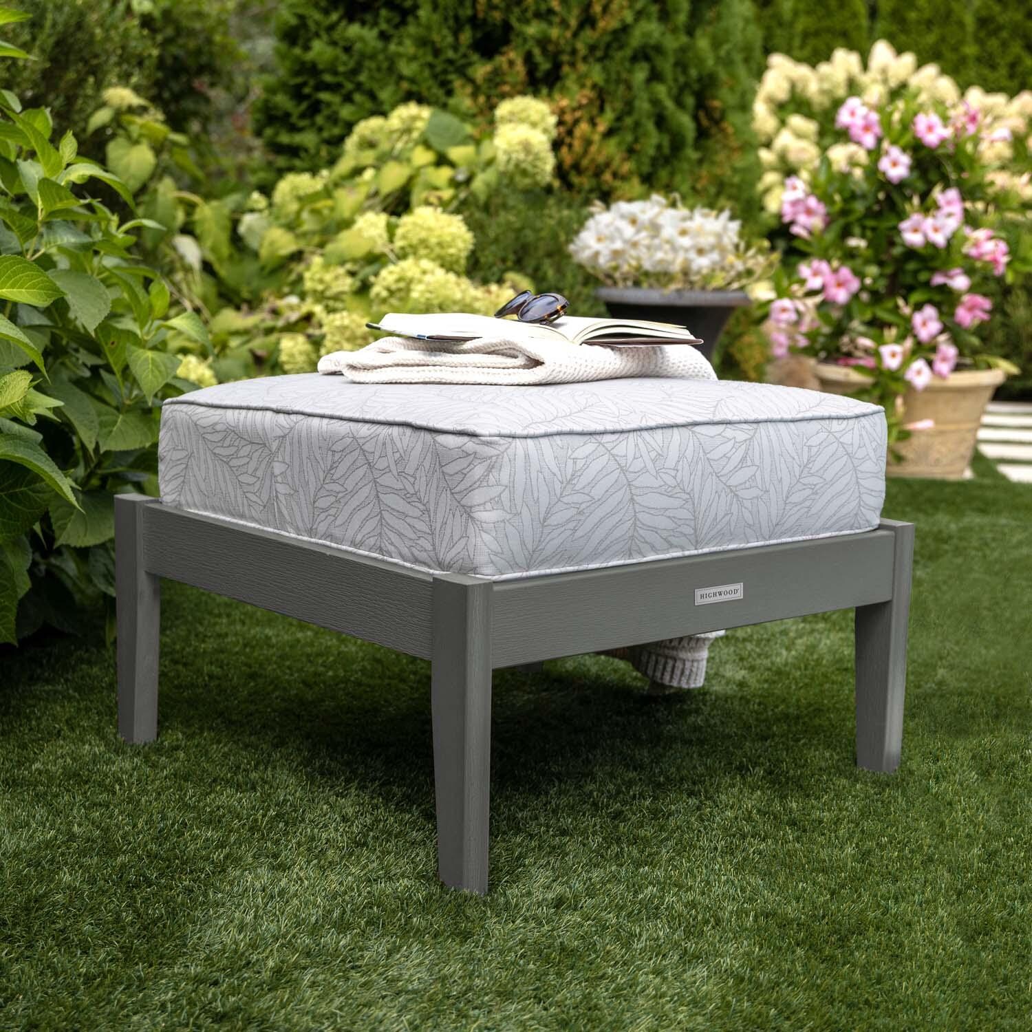 Blushing Bay Recycled Plastic Ottoman in Lively Parchment/Coastal Teak by Lakeview Outdoor Designs - Lifestyle thumbnail