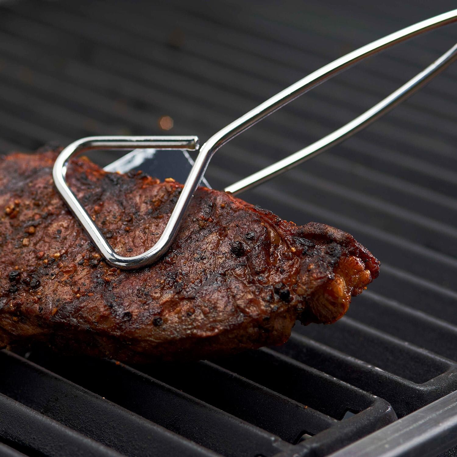 GrillPro Chrome Plated 2-in-1 Turner/ Tongs - 40730 - Tongs Side w/ Meat - Lifestyle thumbnail