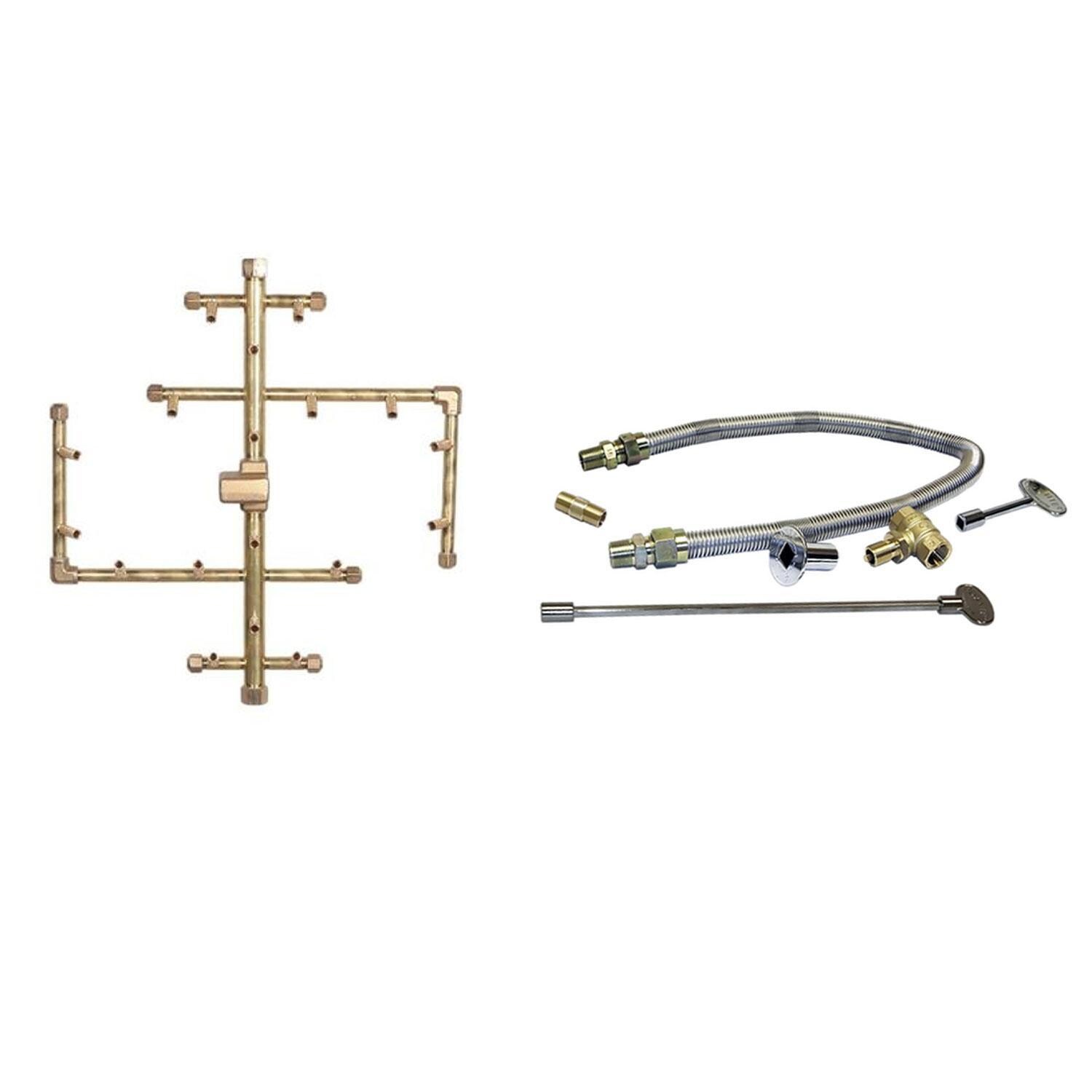 Warming Trends 17 3/4 X 15 1/2 CROSSFIRE Brass Natural Gas/Propane Burner & Flex Line Kit - White Background thumbnail