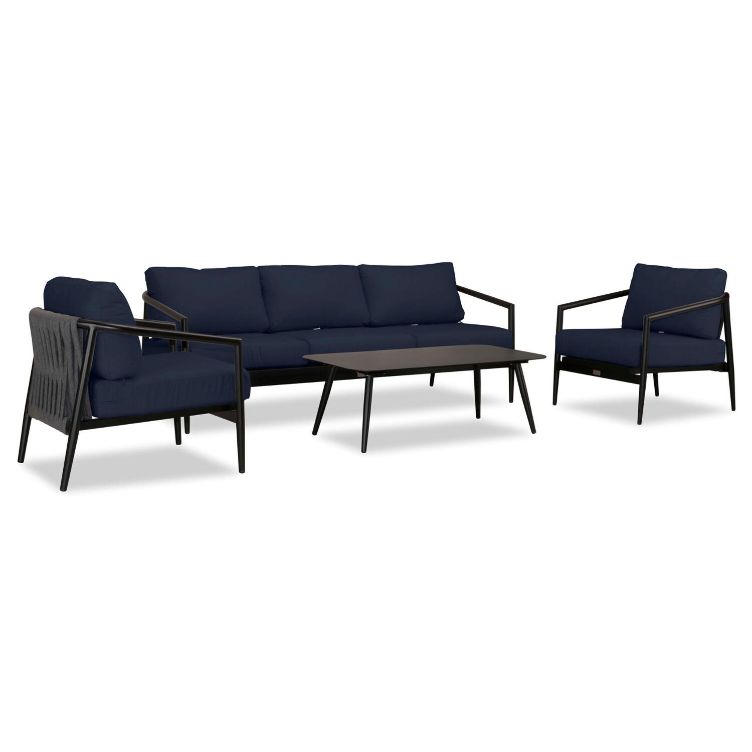 Lakeview Midnight Cove 4 Pc Aluminum Sofa Seating Set in Black/Carbon/Spectrum Indigo - Angled - White Background thumbnail