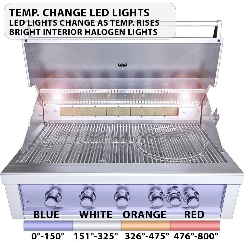 Sunstone Ruby5BIR-NG Ruby 42-in 5-Burner Built-In Natural Gas Grill & Rotisserie - Temp. Change LED Lights - White Background thumbnail