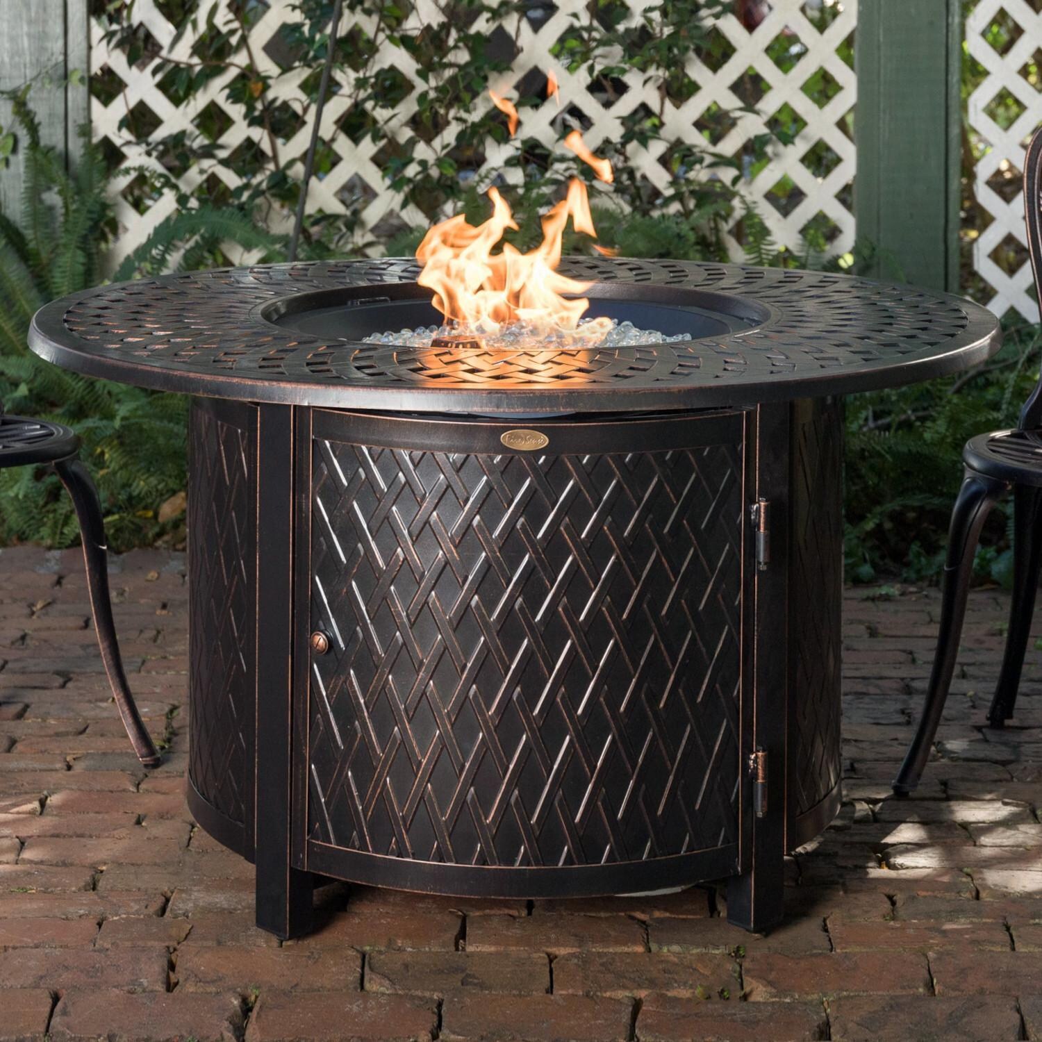 Palm Way 42 Inch Round Aluminum Propane Fire Pit Table in Antique Bronze by Ultimate Patio