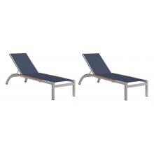 Argento 2 Piece Aluminum Patio Chaise Lounge Set W/ Tekwood Natural Side Rails By Oxford Garden - Ink Pen Sling