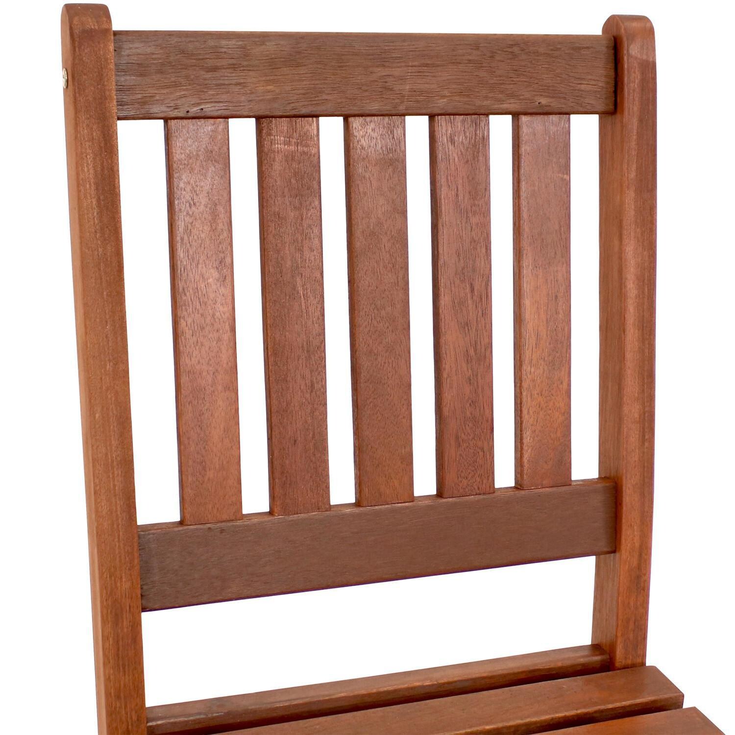 Ultimate Patio 2 Piece Meranti Wood Bar Height Chair Set W/ Teak Oil Finish - Close-Up thumbnail