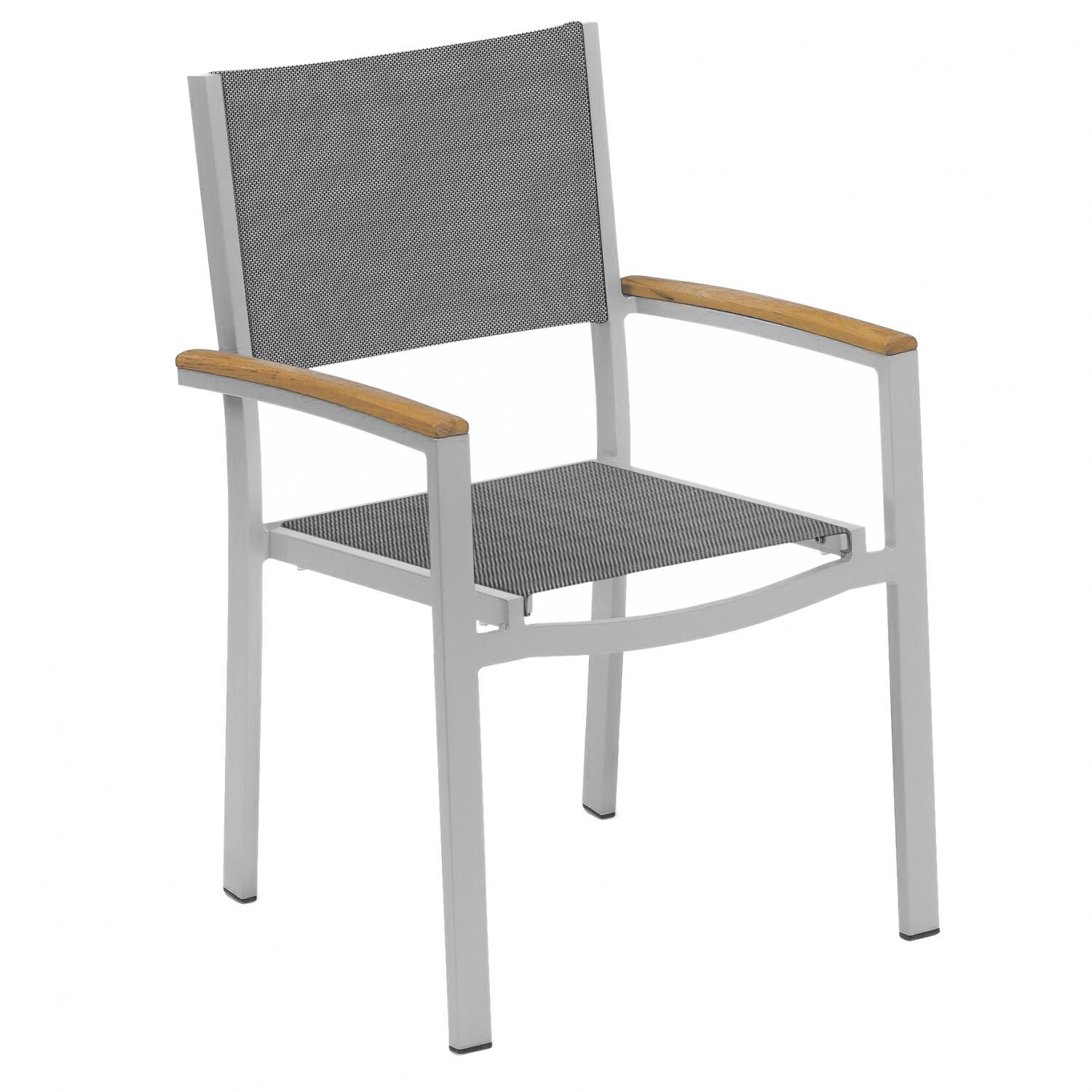 Travira Aluminum Patio Dining Arm Chair W/ Tekwood Natural Arm Caps - Titanium Sling thumbnail
