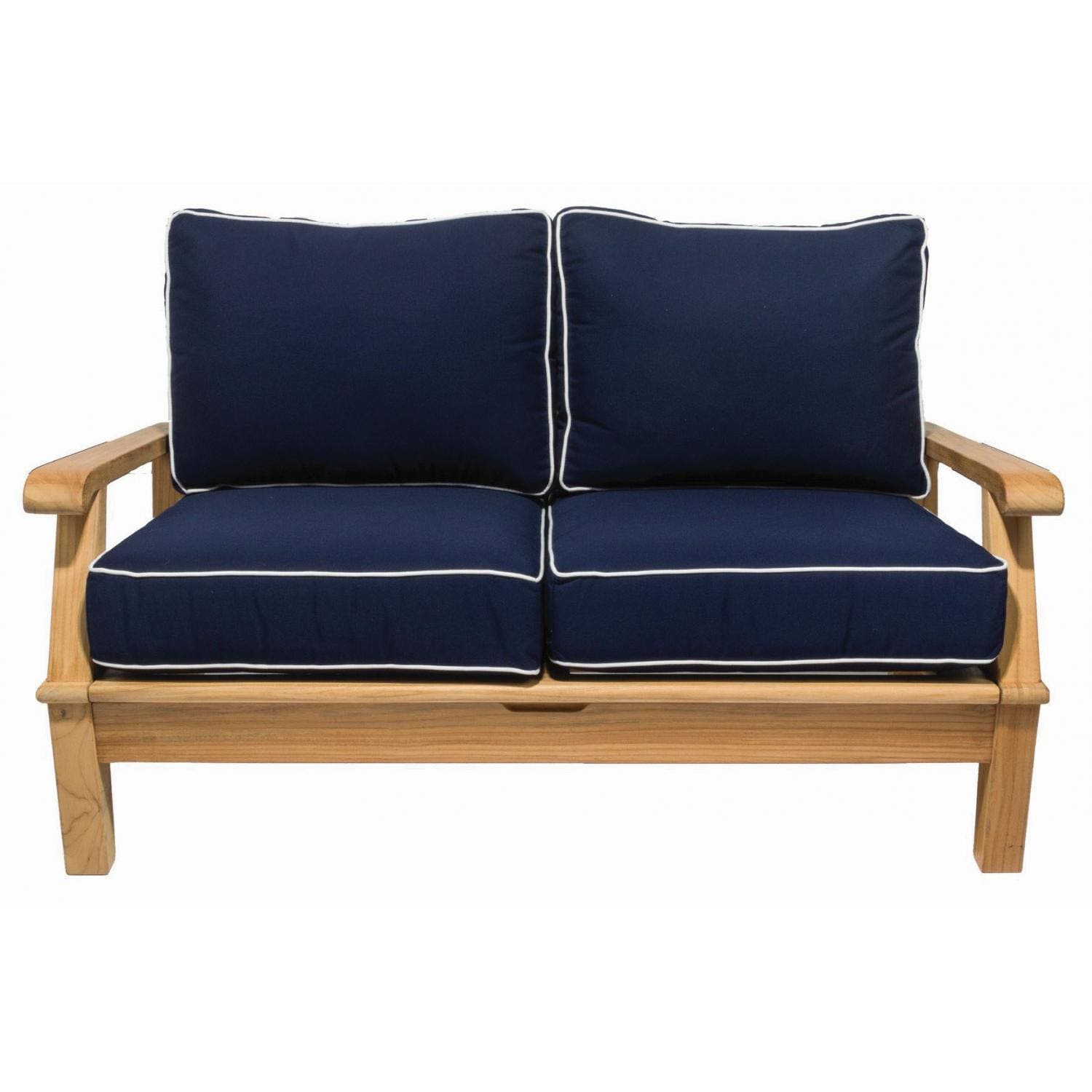 Royal Teak Collection Miami Teak Patio Loveseat W/ Sunbrella Canvas Navy Cushions thumbnail